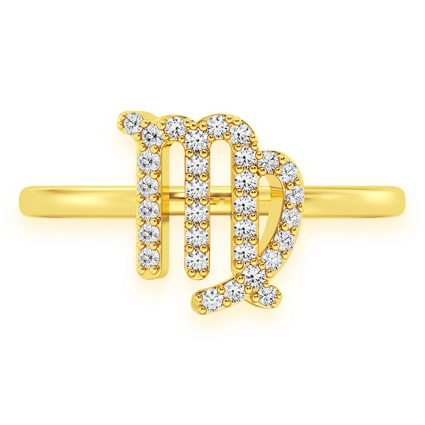 Zodiac Diamond Ring in 14K yellow gold, Virgo design, front view
