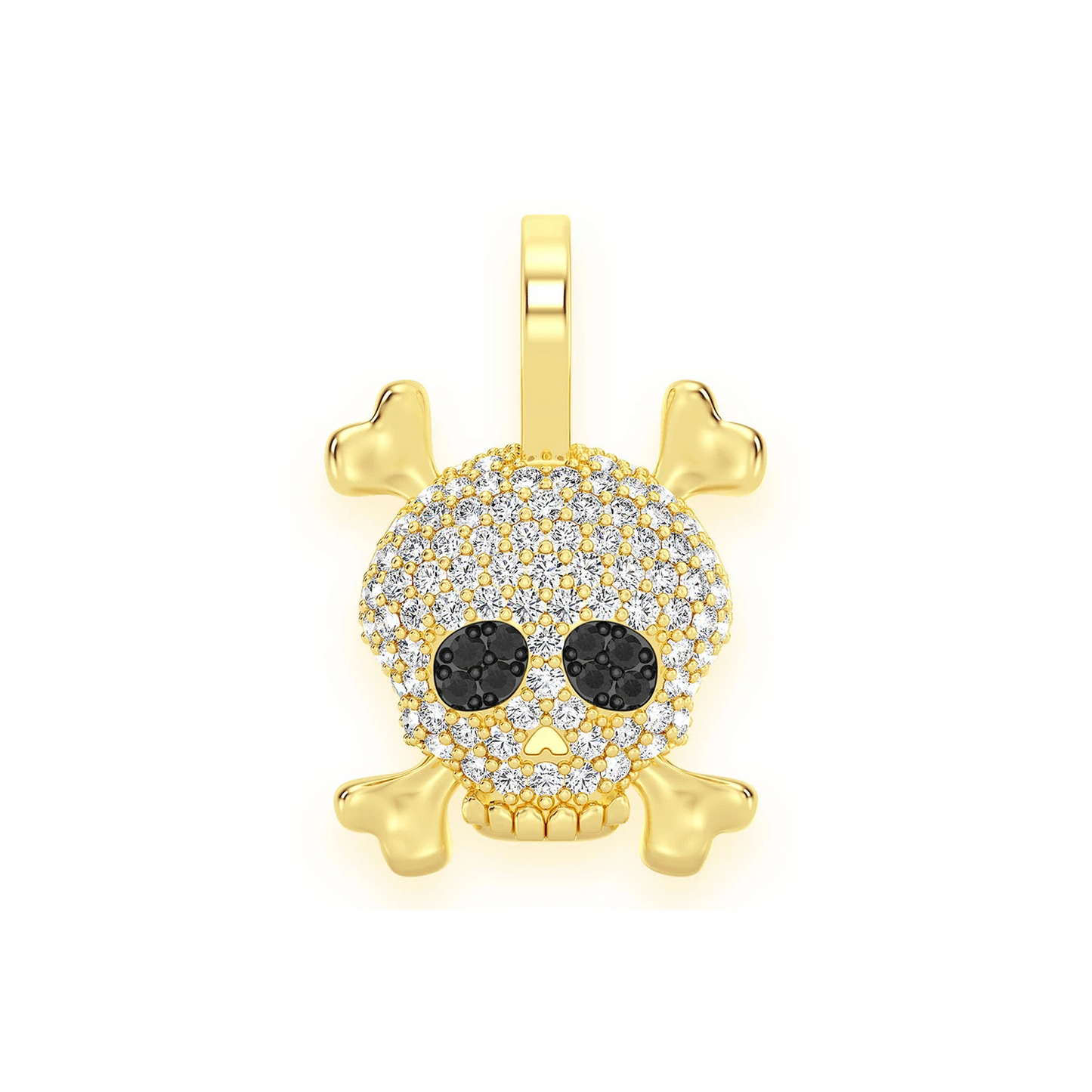 Skull & Crossbones Diamond Pendant in 14K yellow gold, front view