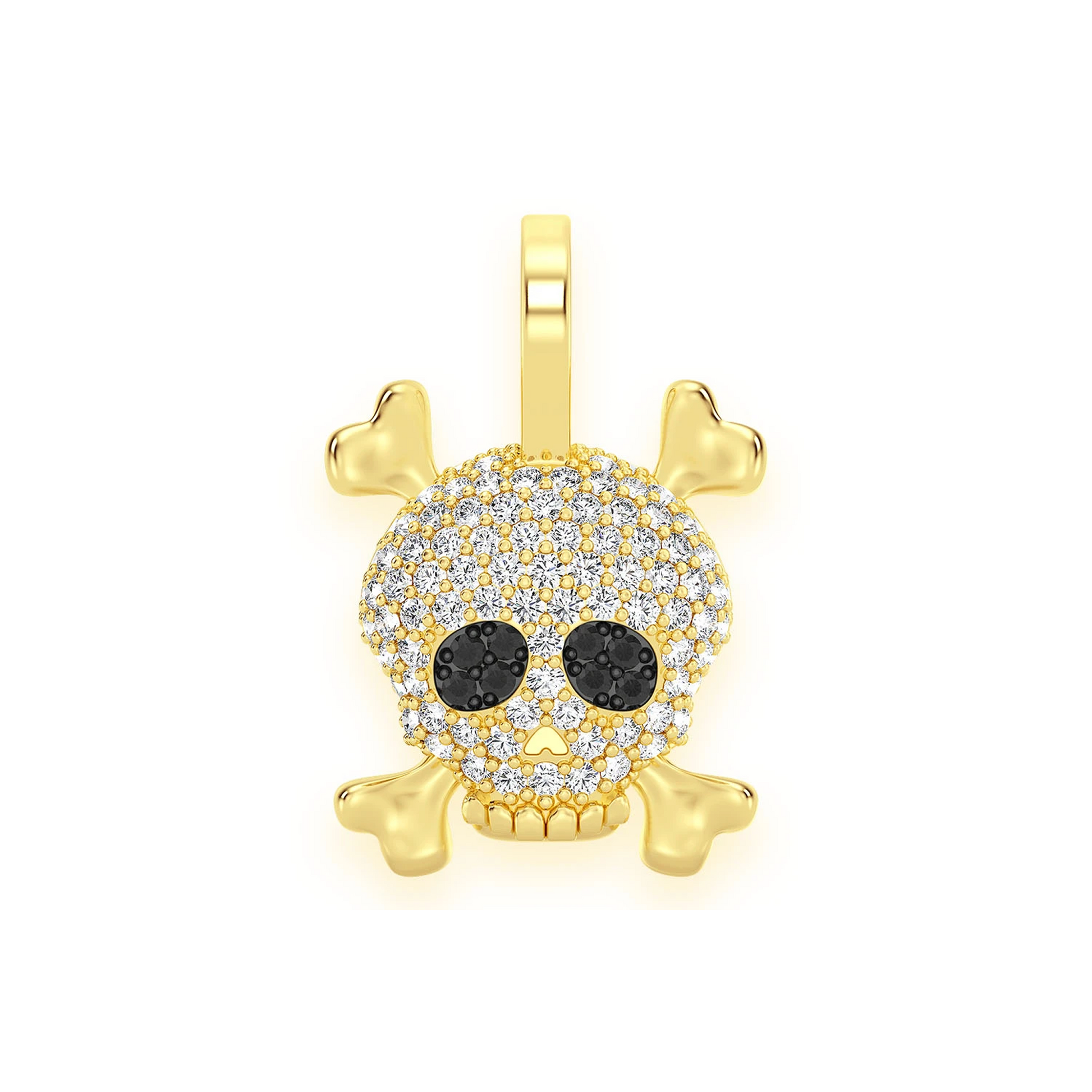 Skull & Crossbones Diamond Pendant in 14K yellow gold, front view