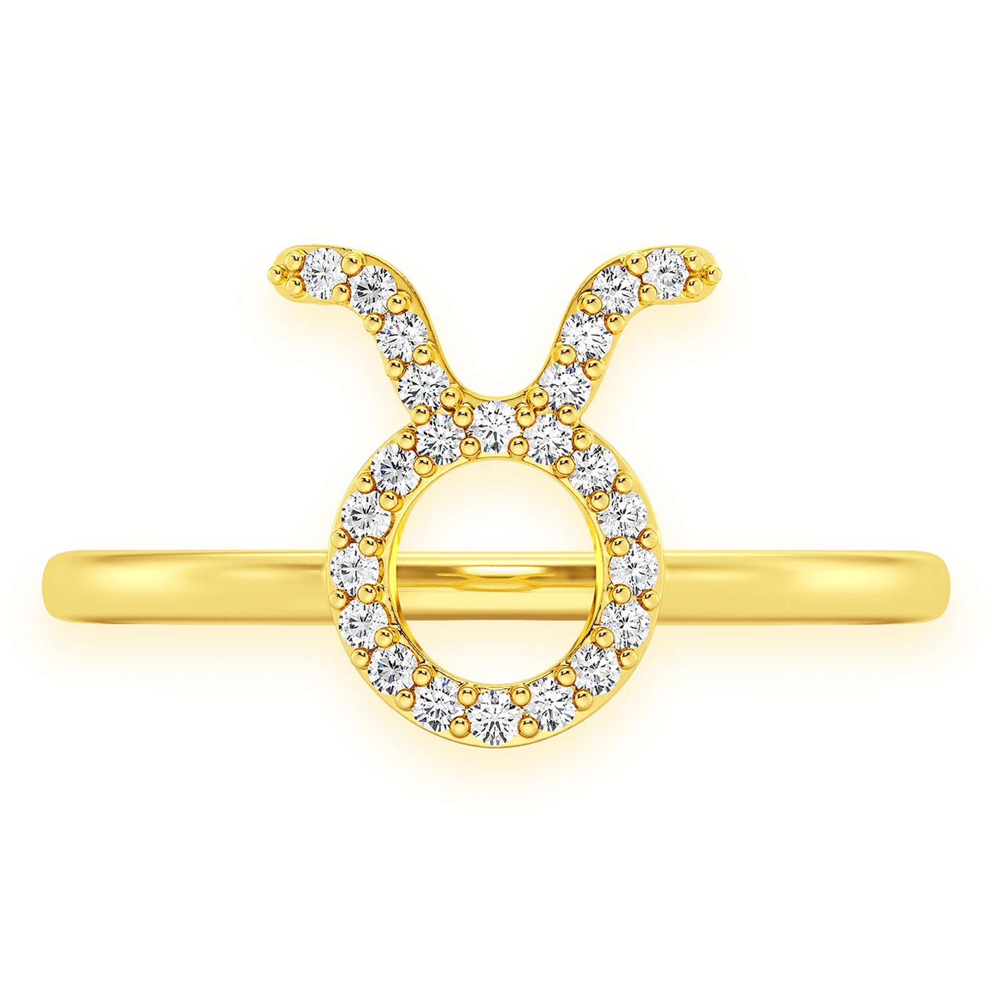 Zodiac Diamond Ring in 14K yellow gold, Taurus design, front view