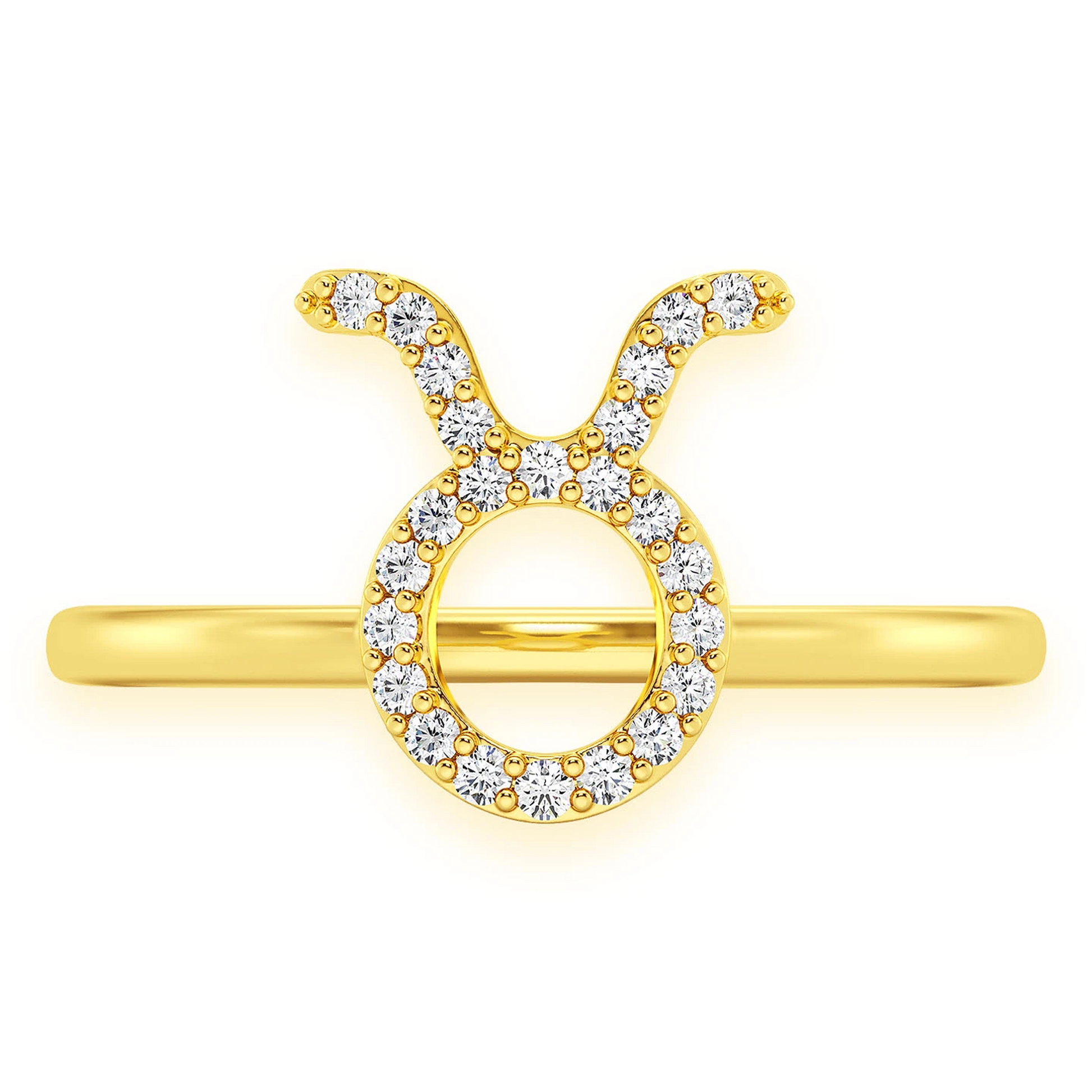 Zodiac Diamond Ring in 14K yellow gold, Taurus design, front view