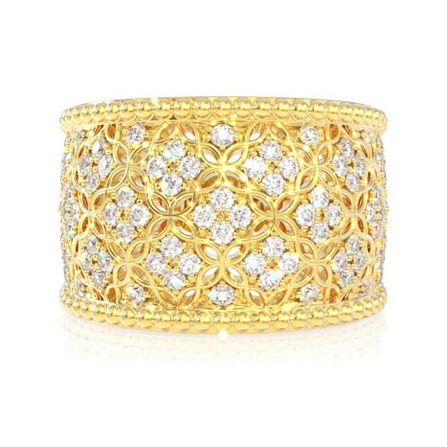 Wide Milgrain Diamond Ring in 14K yellow gold, front view