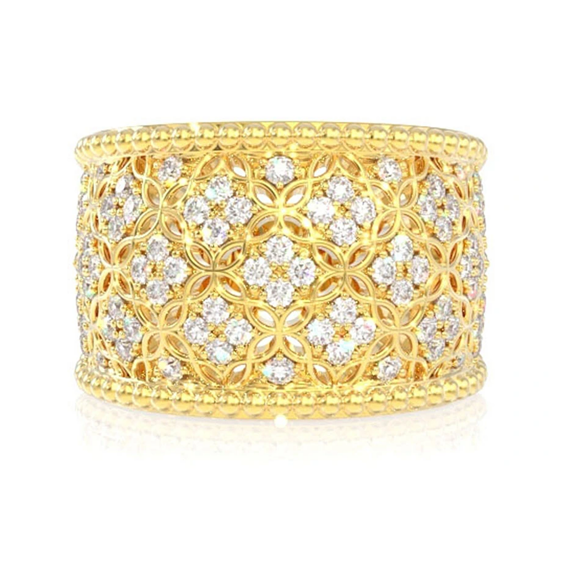 Wide Milgrain Diamond Ring in 14K yellow gold, front view
