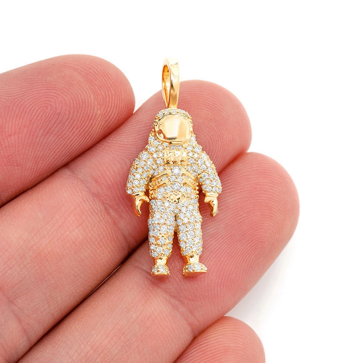 Astronaut Diamond Pendant in 14K yellow gold, Statement | 4.25ctw, angled view
