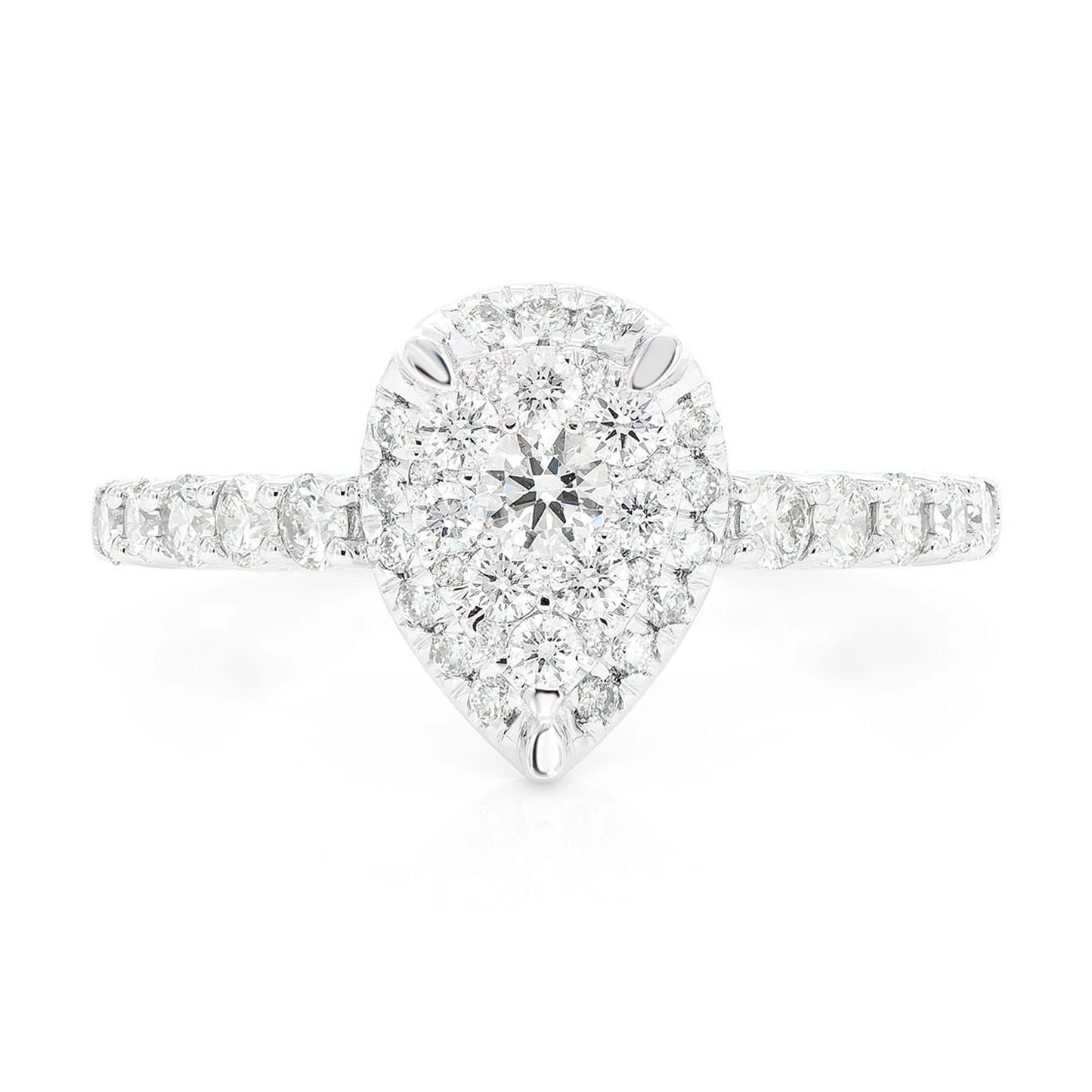 Pear Cluster Halo Diamond Ring in 14K white gold, front view