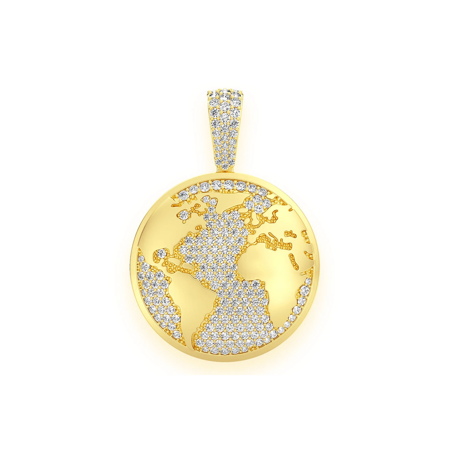 World Globe Diamond Pendant in 14K yellow gold, front view