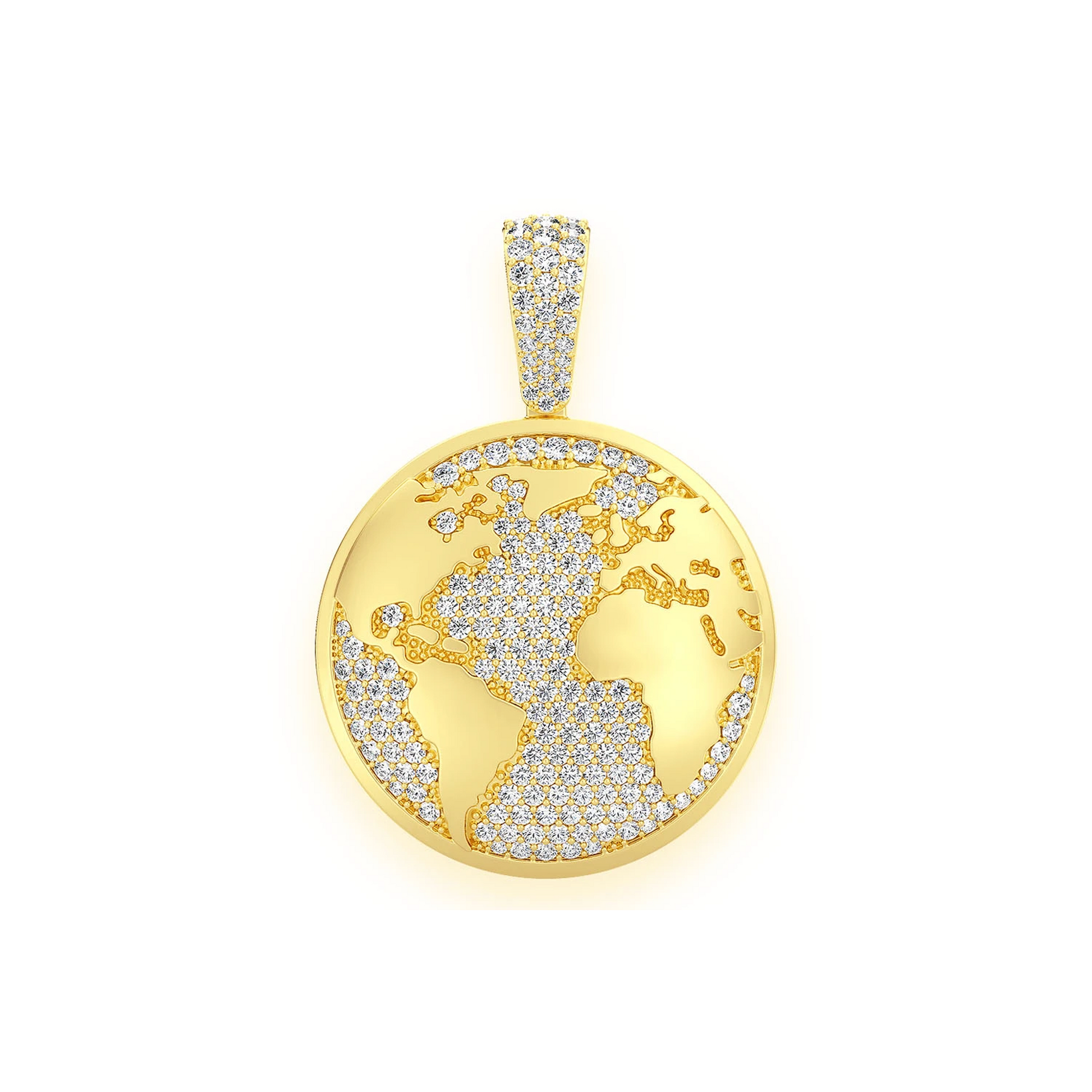 World Globe Diamond Pendant in 14K yellow gold, front view