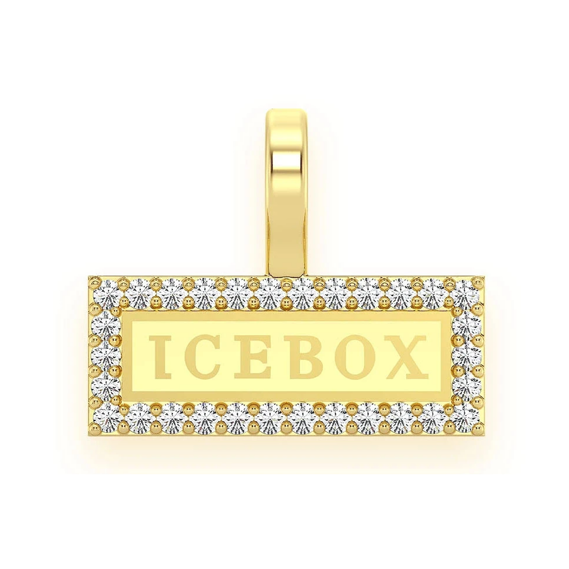 Icebox Logo Diamond Pendant in 14K yellow gold, front view