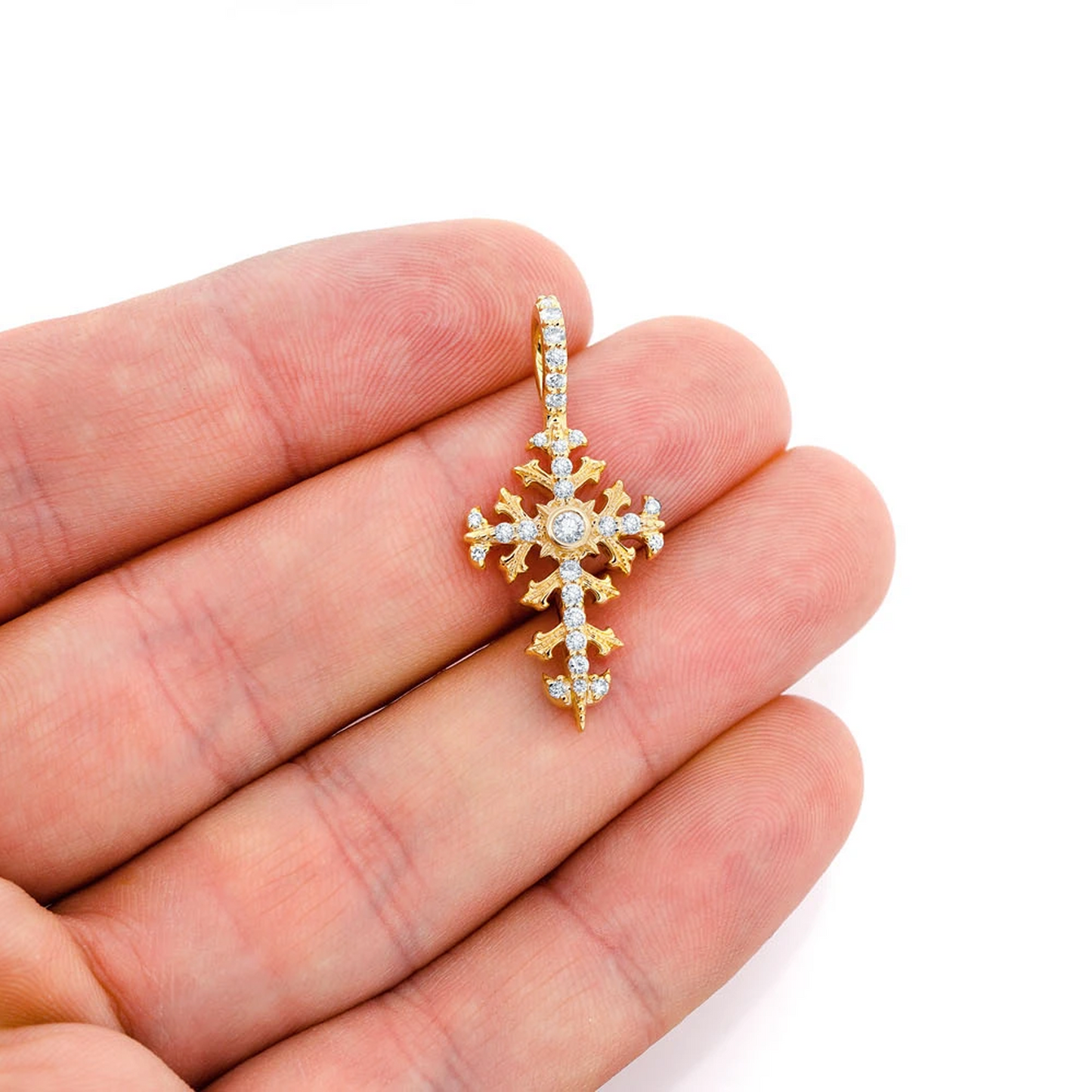 Filigree Diamond Cross Pendant in 14K yellow gold, Statement | 0.50ctw, alternate view