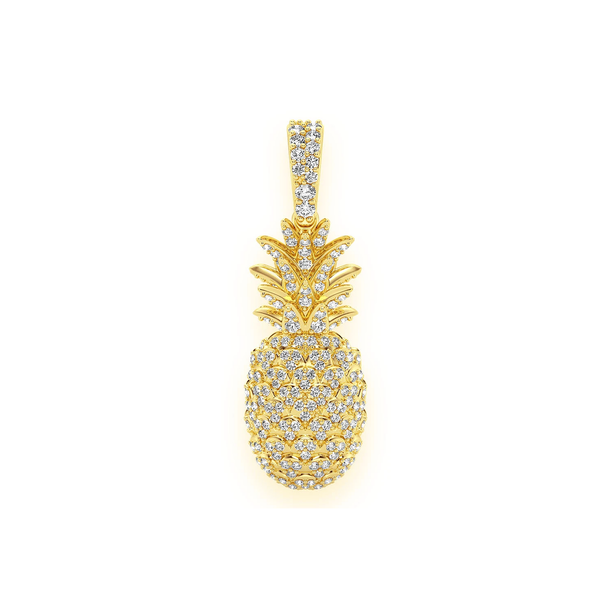 Pineapple Diamond Pendant in 14K yellow gold, front view