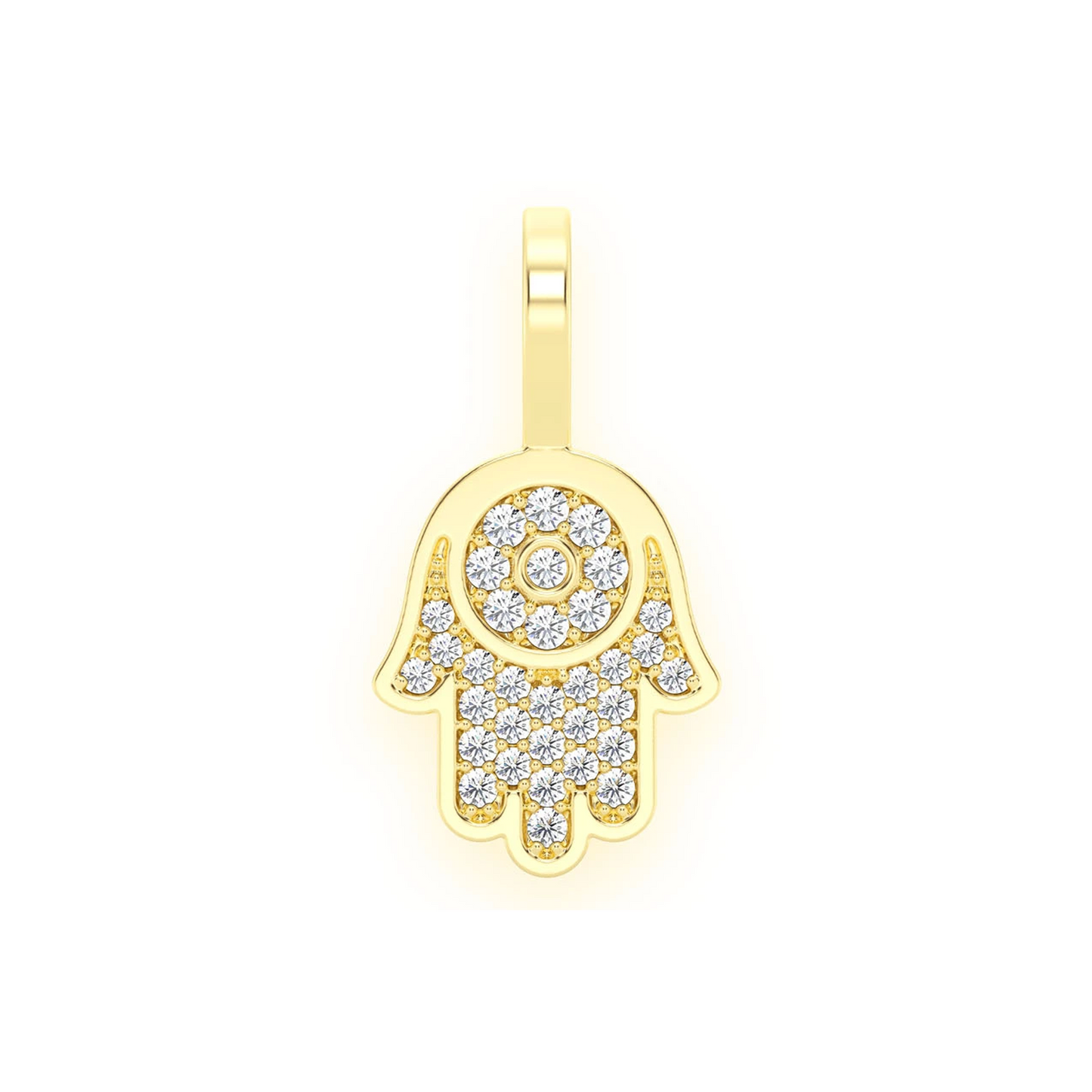 Mini Hamsa Diamond Pendant in 14K yellow gold, front view