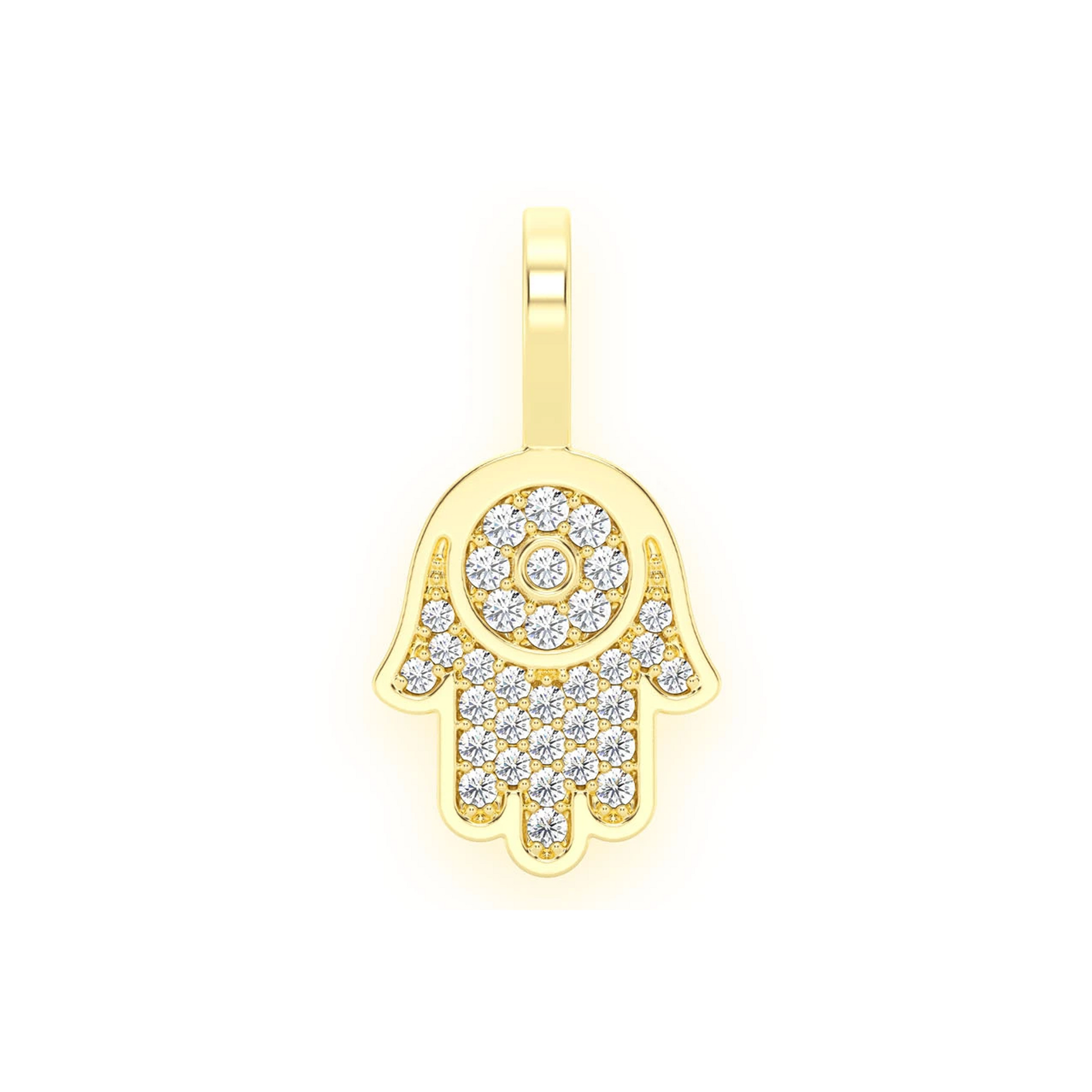 Mini Hamsa Diamond Pendant in 14K yellow gold, front view