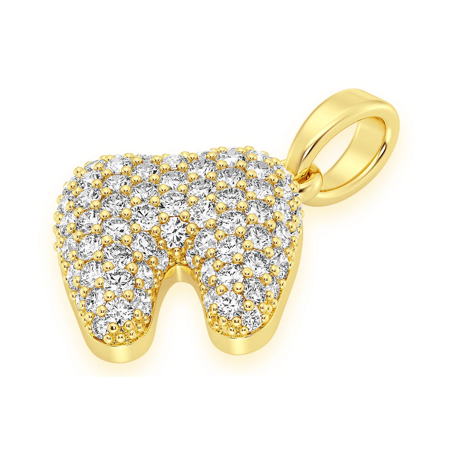 Diamond Tooth Pendant in 14K yellow gold, detail view