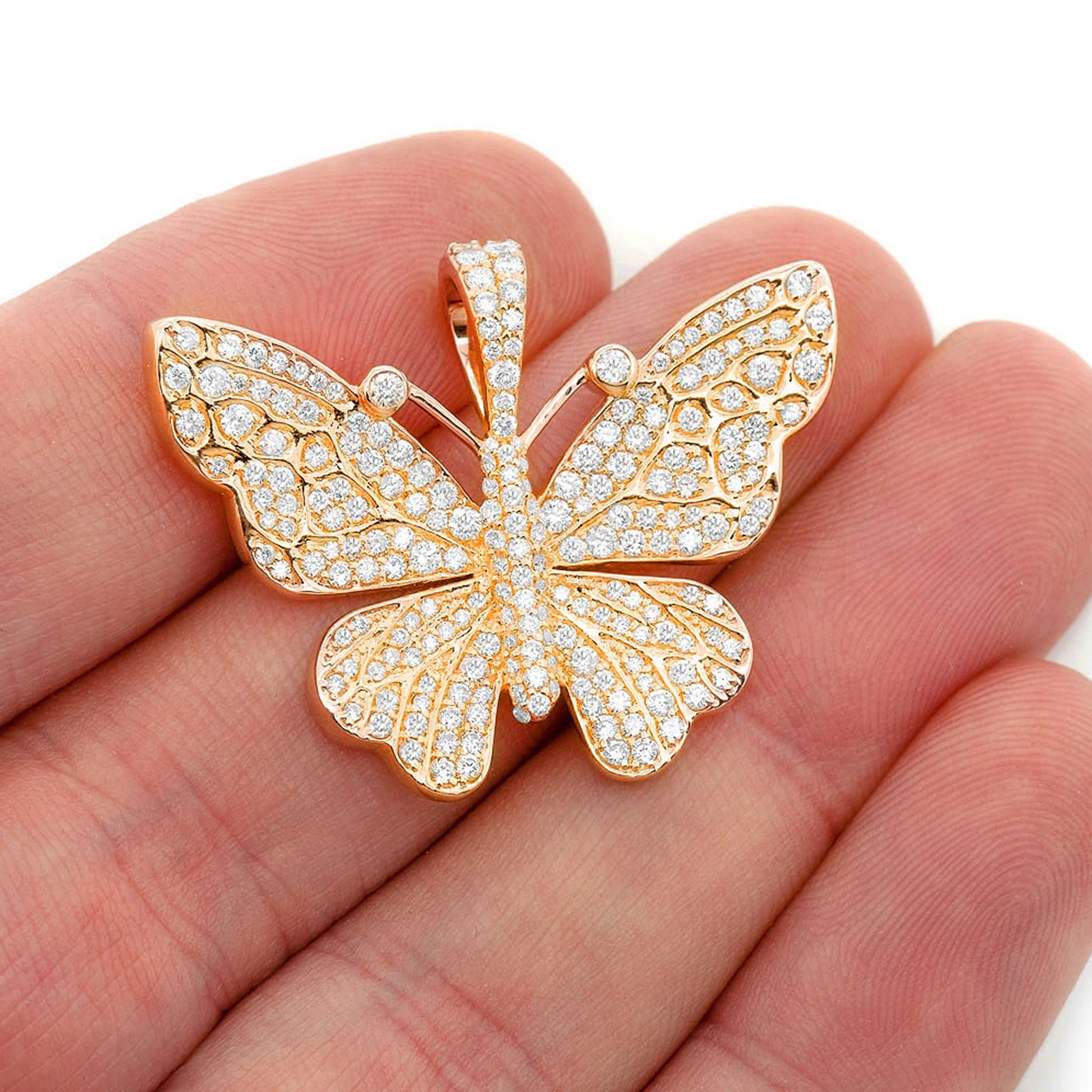Statement Butterfly Diamond Pendant in 14K yellow gold, angled view