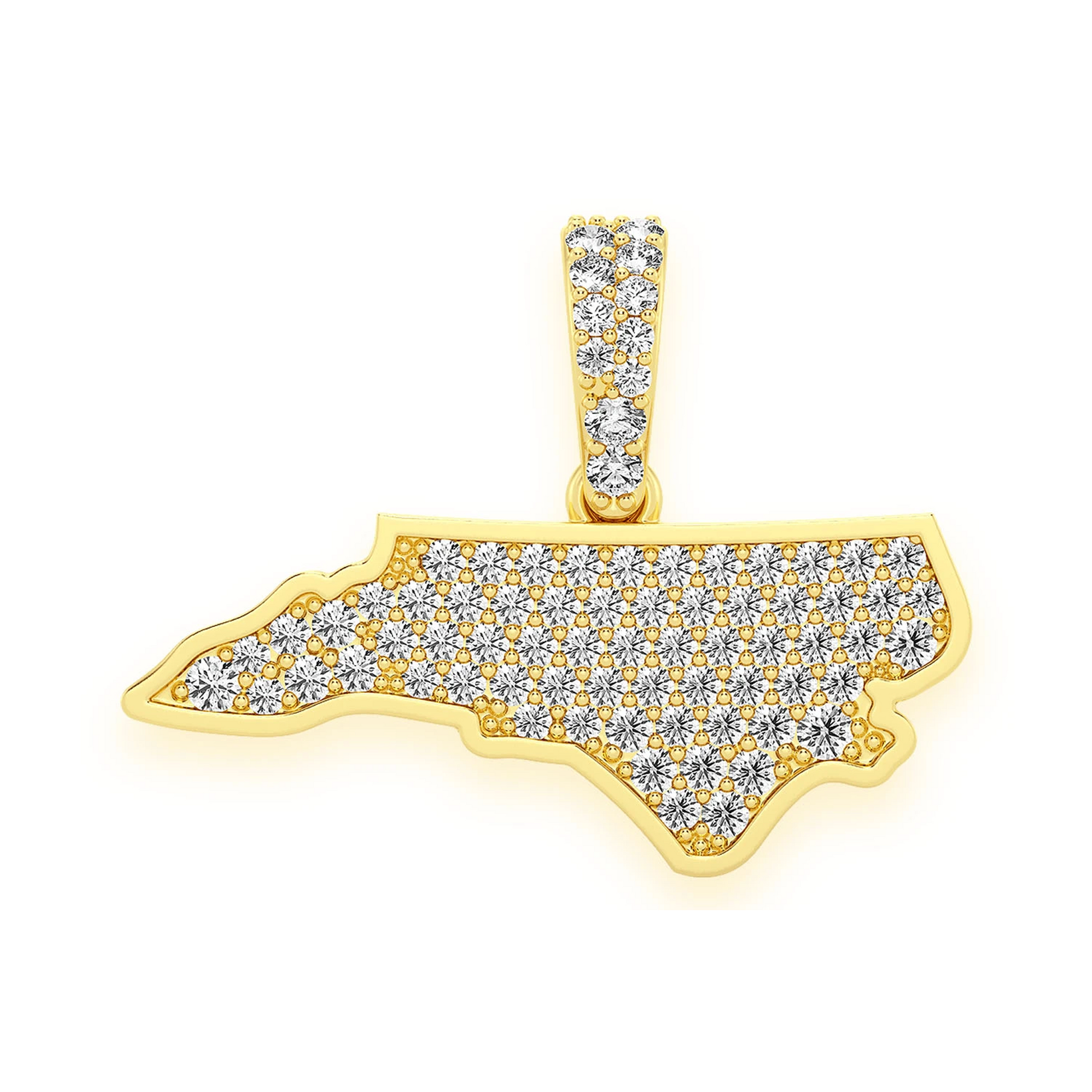 US State Diamond Pendant in 14K yellow gold, North Carolina design, front view
