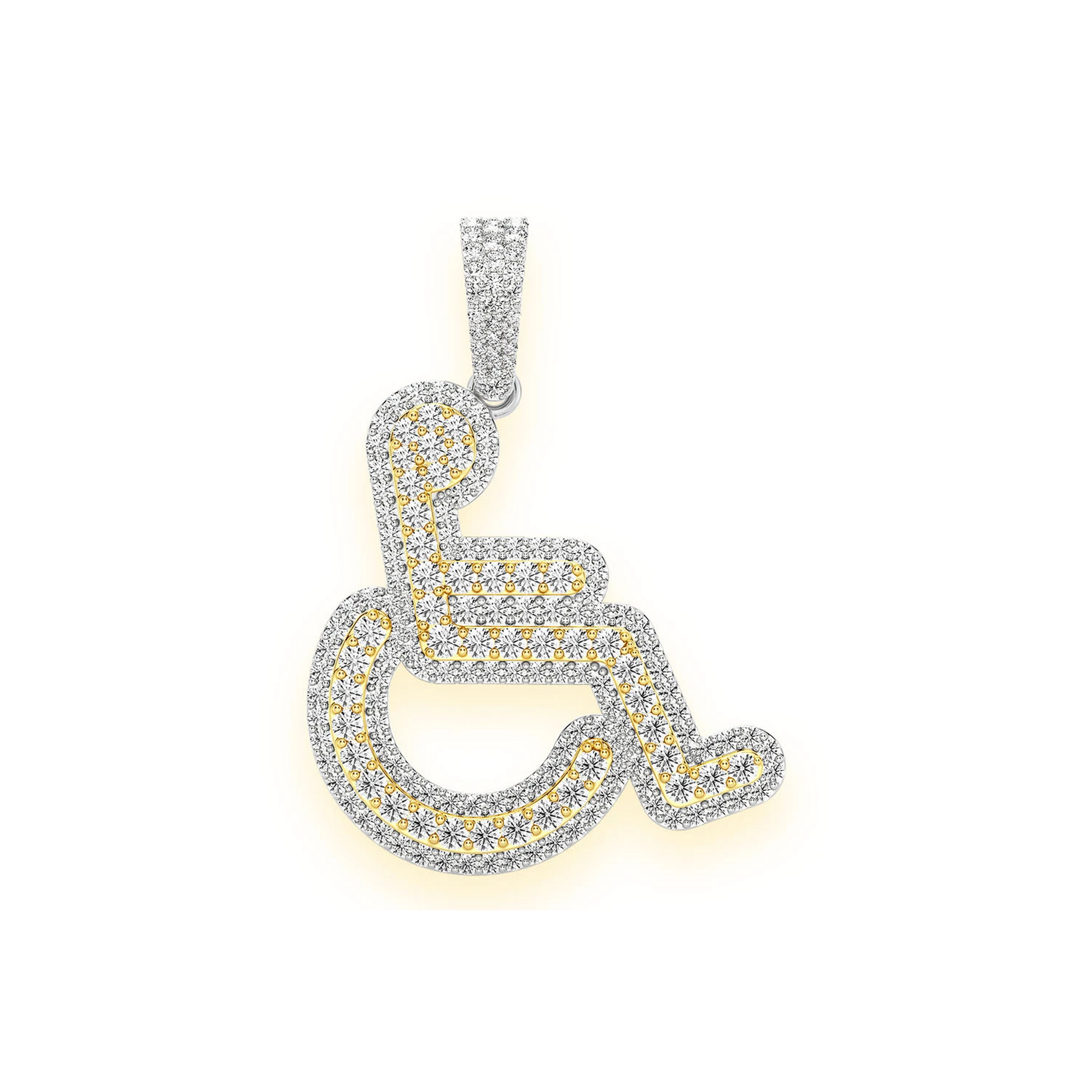 Wheelchair Diamond Pendant in 14K yellow gold, Statement | 2.60ctw, front view