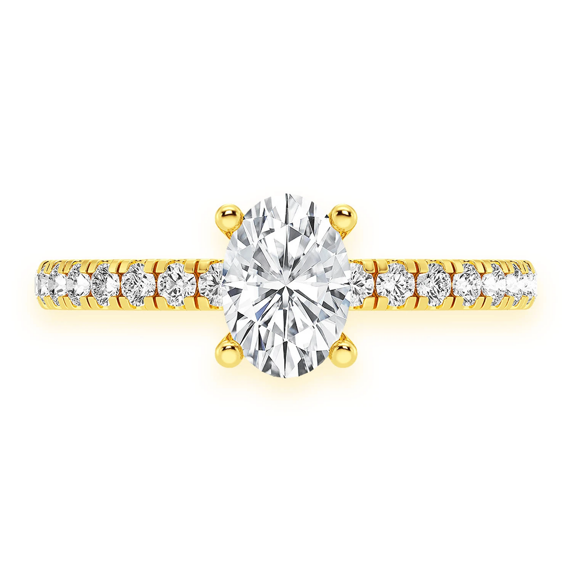 Oval Solitaire One Row Under Halo Ring in 14K yellow gold, front view