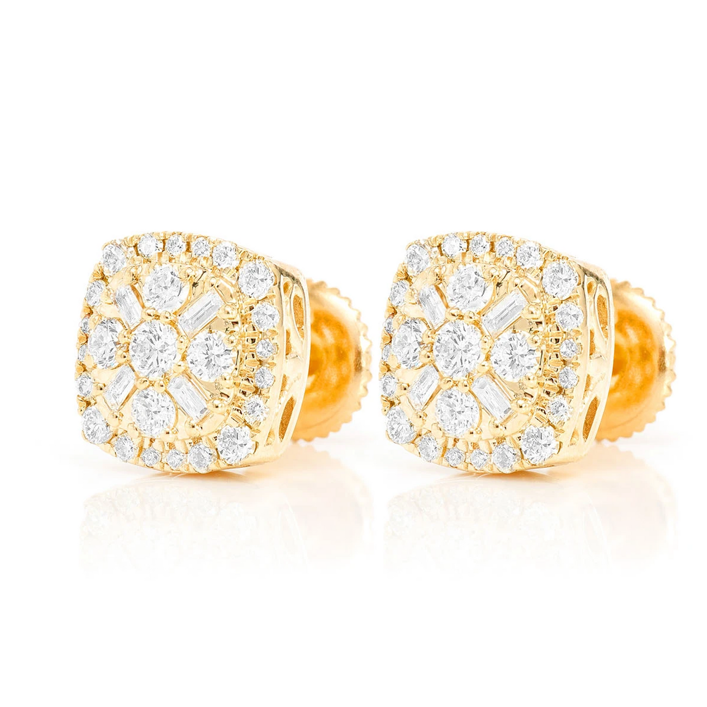 Baguette Flower Diamond Studs in 14K yellow gold, detail view