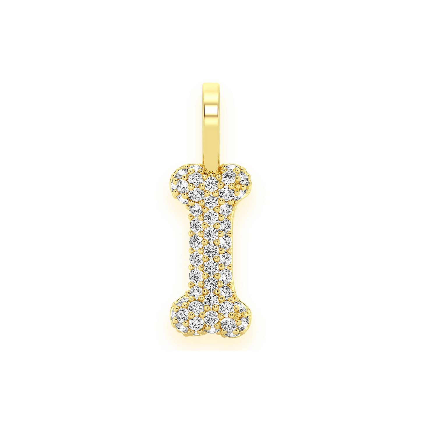 Dog Bone Diamond Pendant in 14K yellow gold, front view