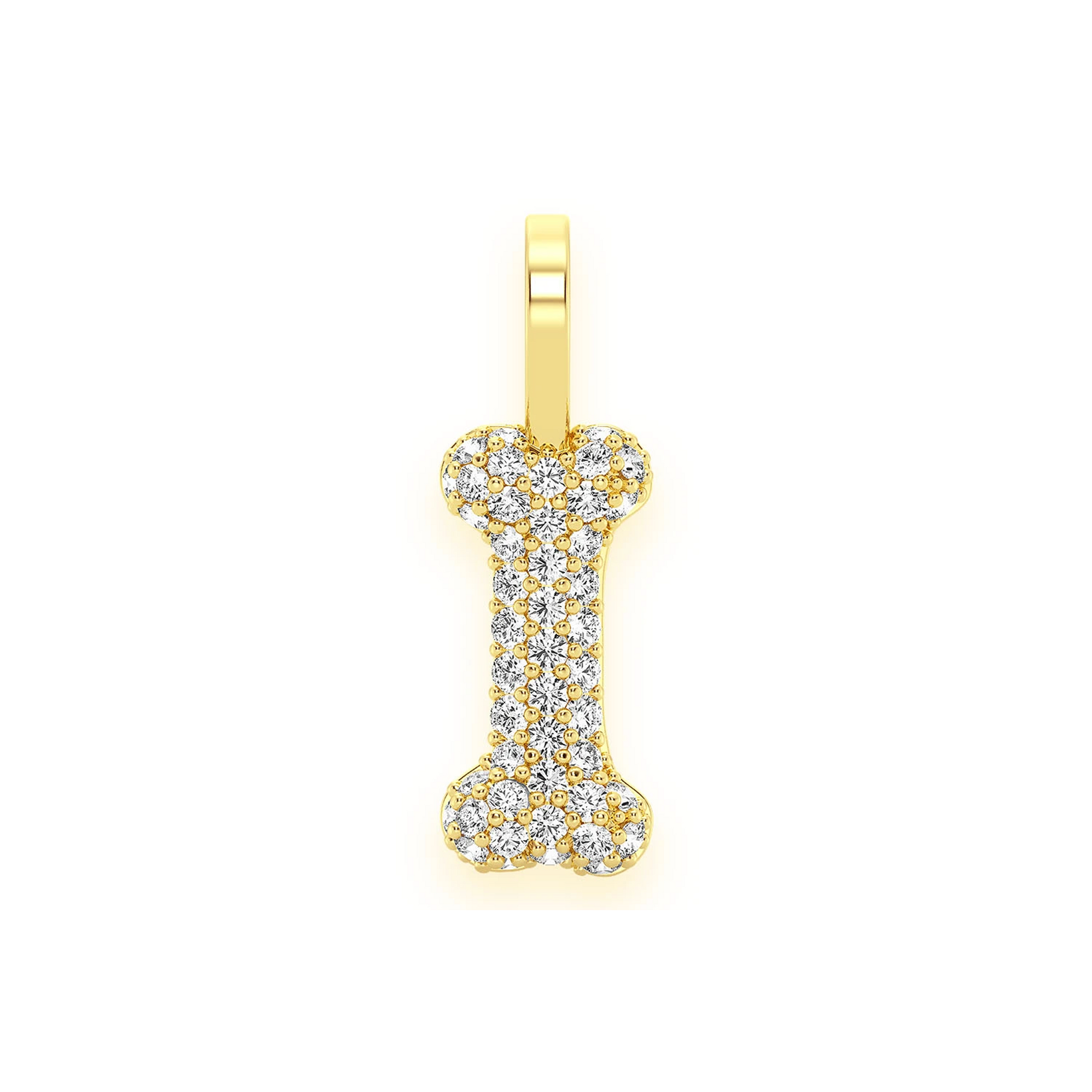 Dog Bone Diamond Pendant in 14K yellow gold, front view
