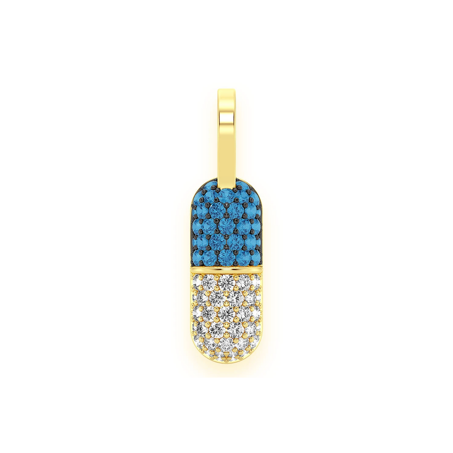 Blue Pill Diamond Pendant in 14K yellow gold, front view