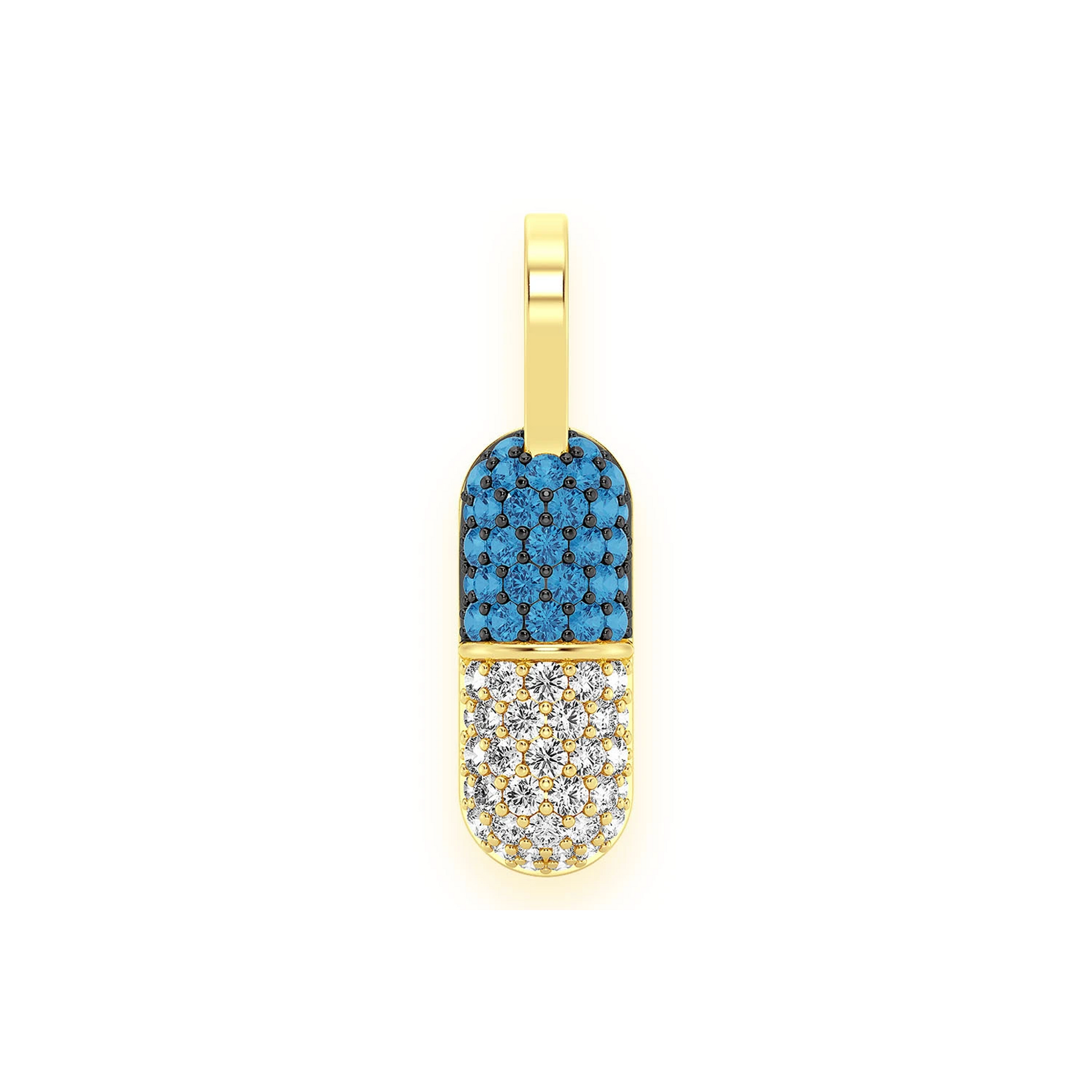 Blue Pill Diamond Pendant in 14K yellow gold, front view