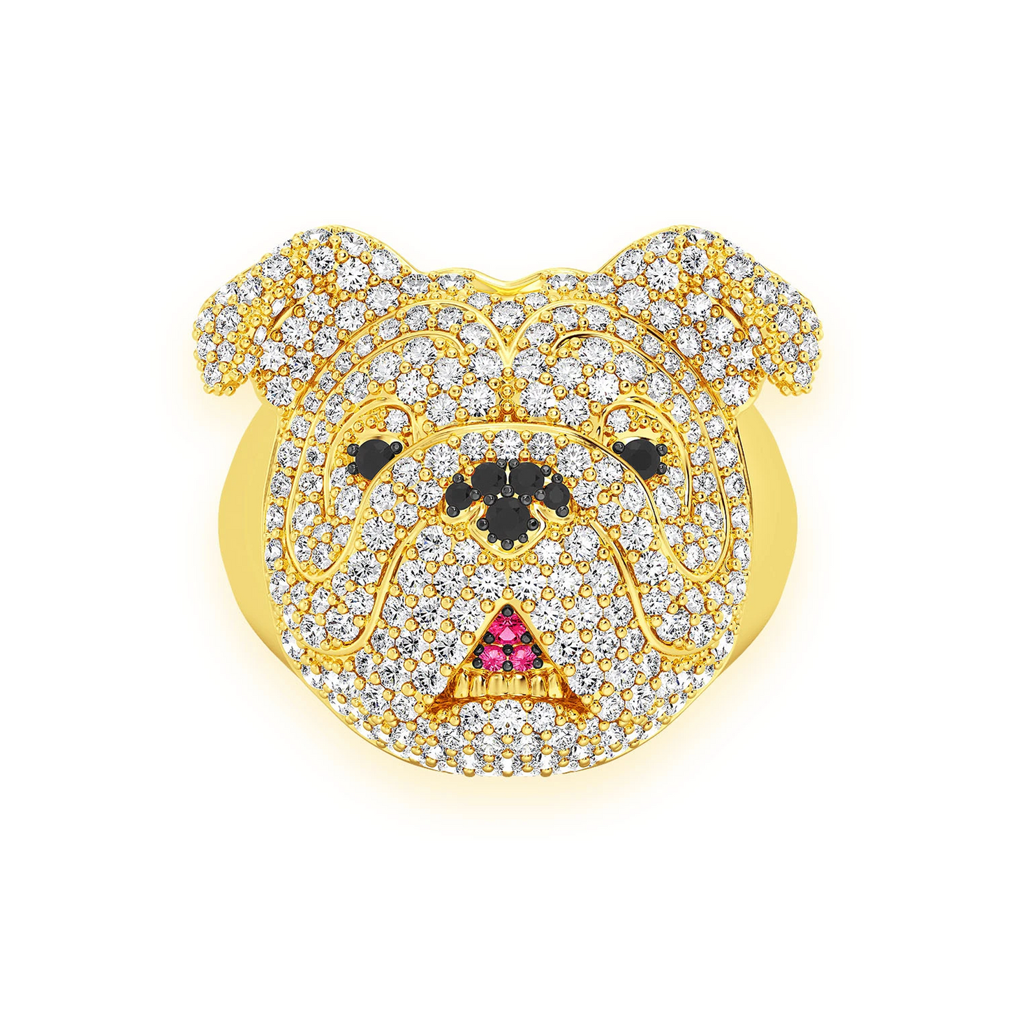 Bulldog Signet Diamond Ring in 14K yellow gold, front view