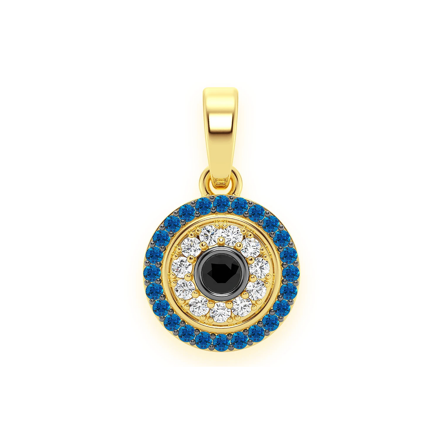 Round Evil Eye Pendant in 14K yellow gold, front view