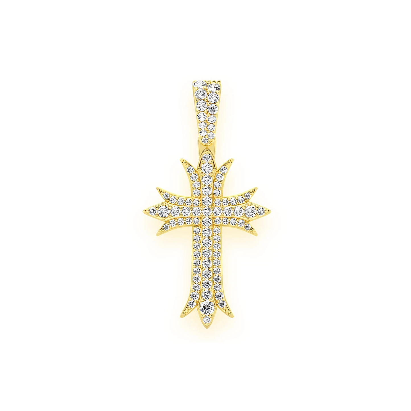Triple Point Cross Pendant in 14K yellow gold, Statement | 0.65ctw, front view