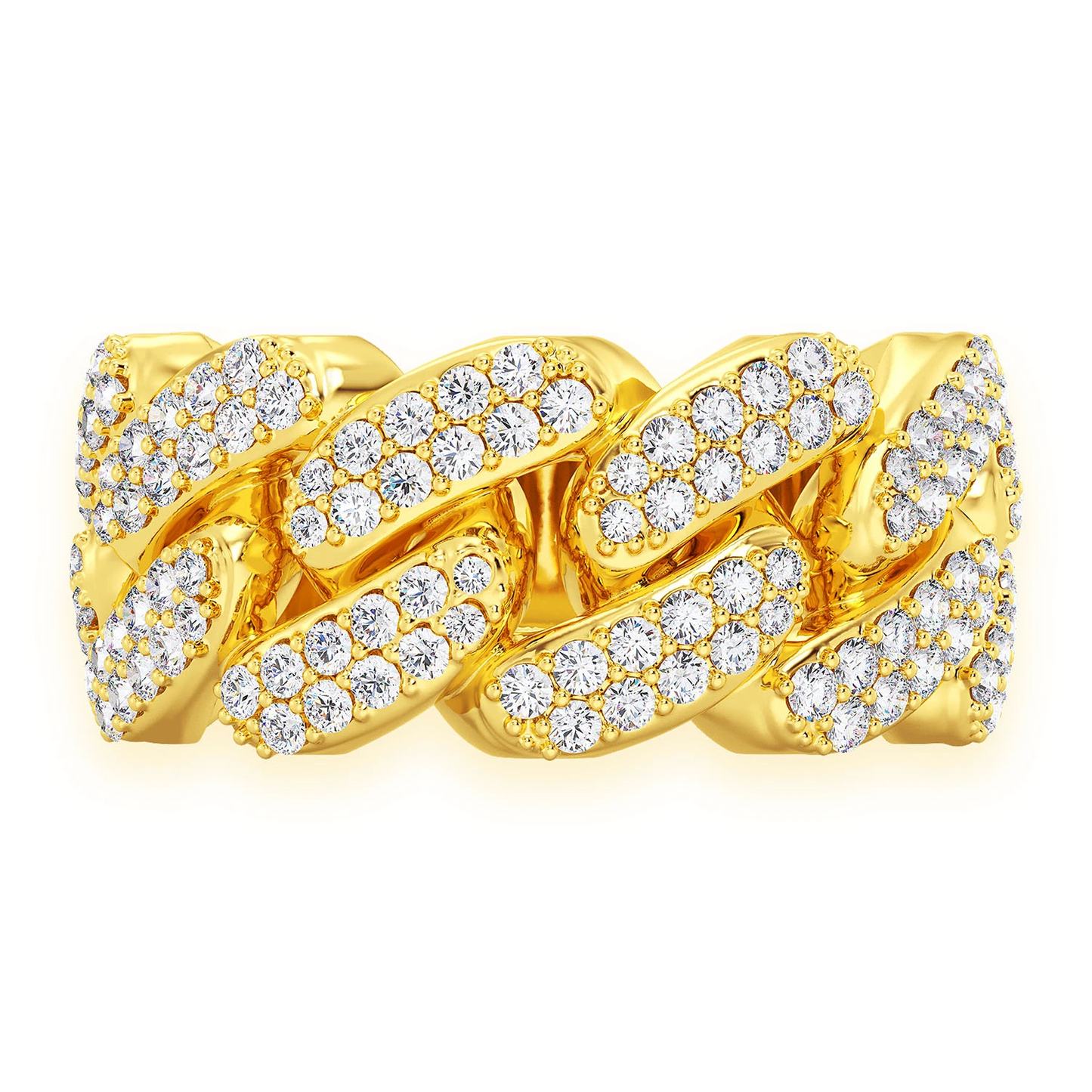 Iced Out Cuban Ring in 14K yellow gold, 10mm | 0.90ctw, front view