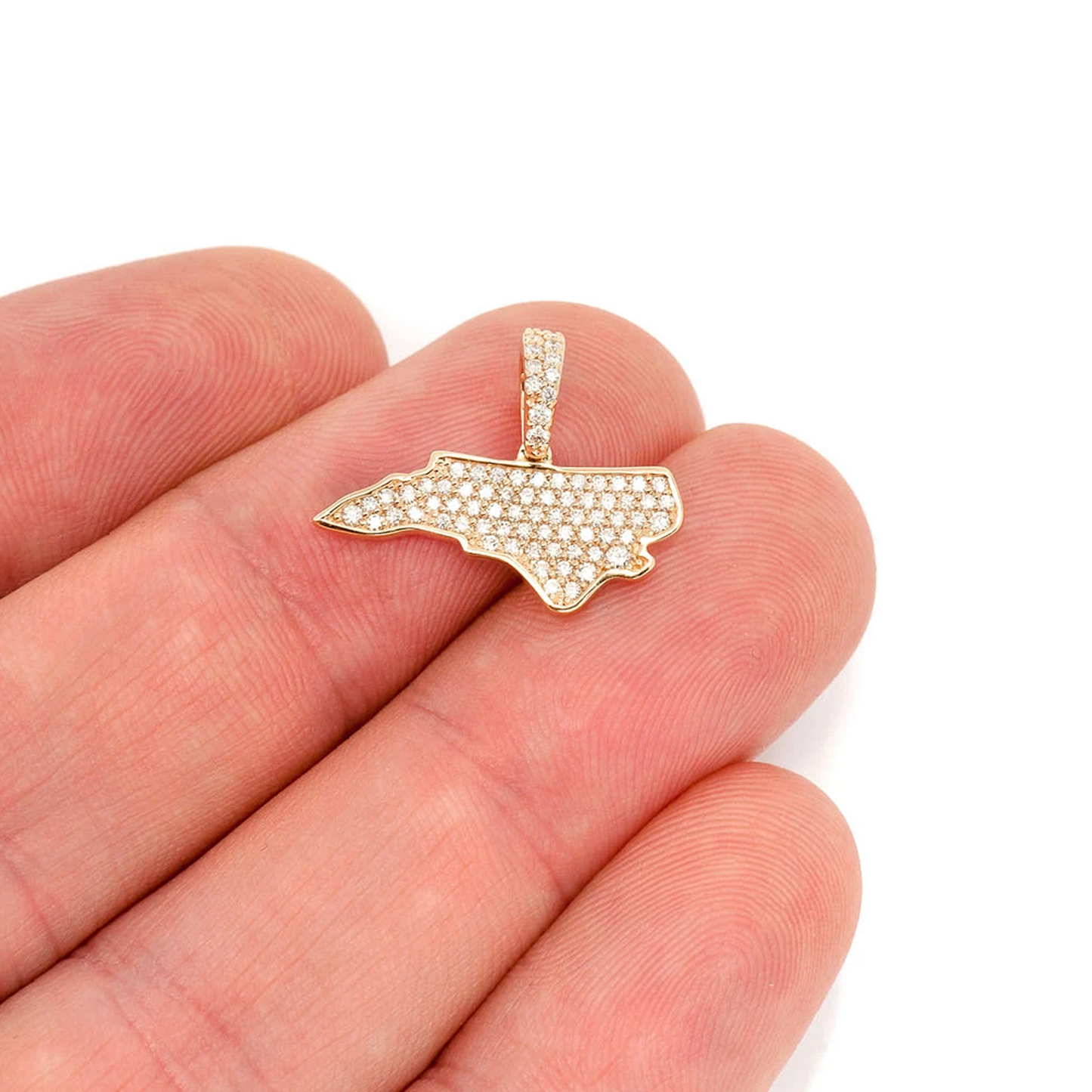 US State Diamond Pendant in 14K yellow gold, North Carolina design, angled view