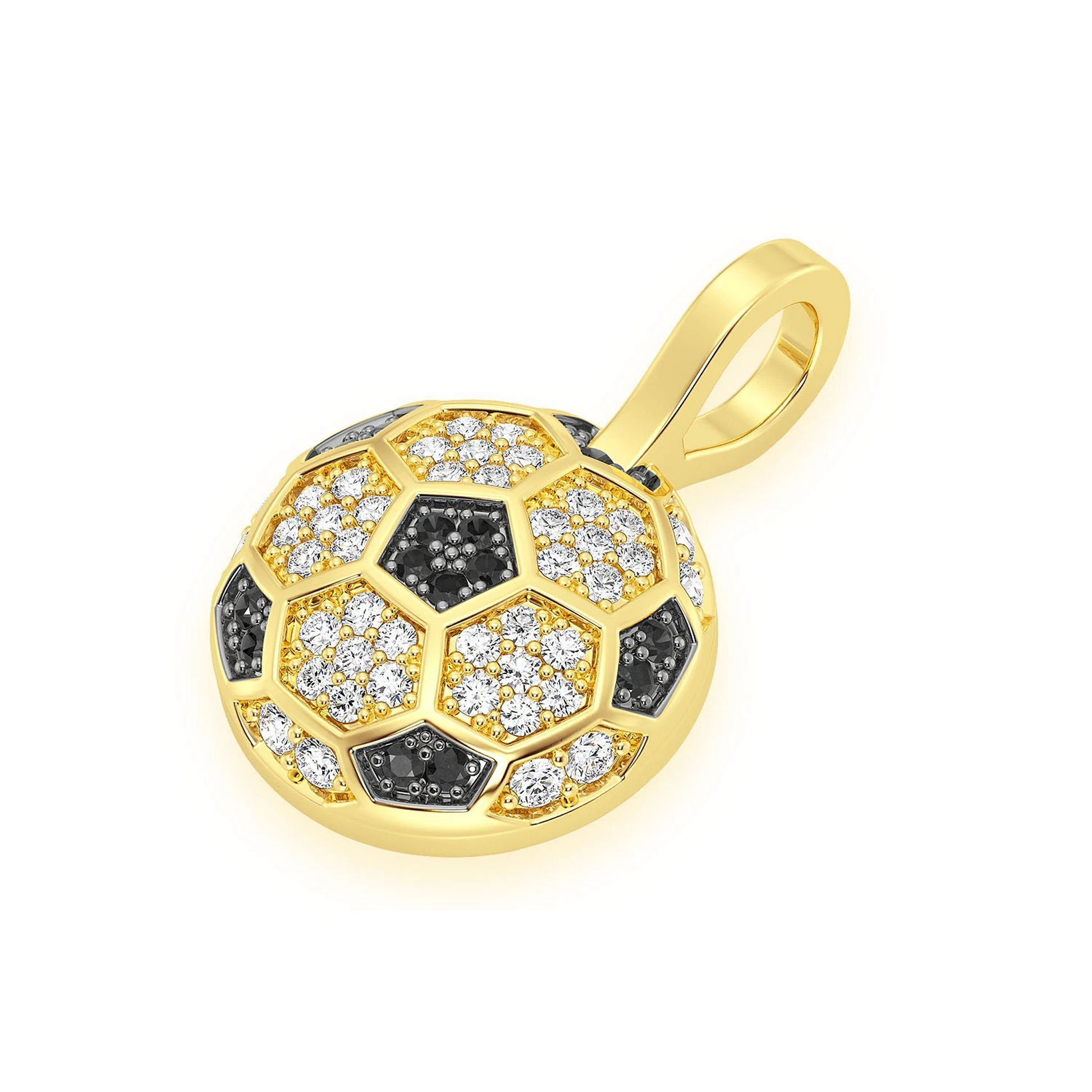 Soccer Ball Diamond Pendant in 14K yellow gold, detail view