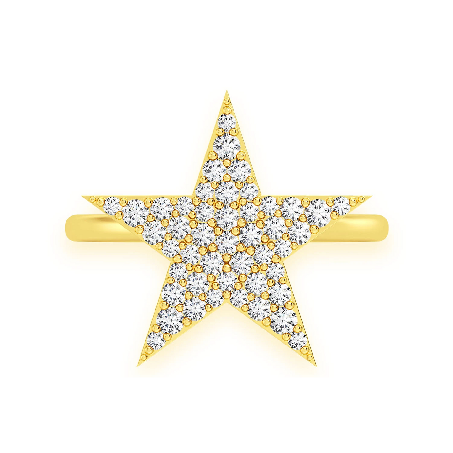 Five Point Star Diamond Ring in 14K yellow gold, front view