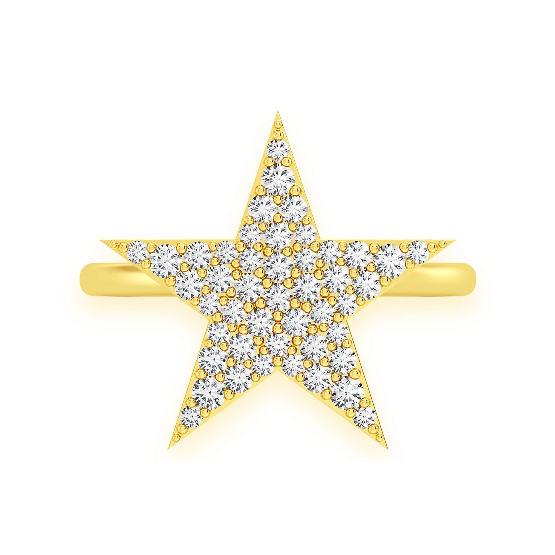 Five Point Star Diamond Ring in 14K yellow gold, front view
