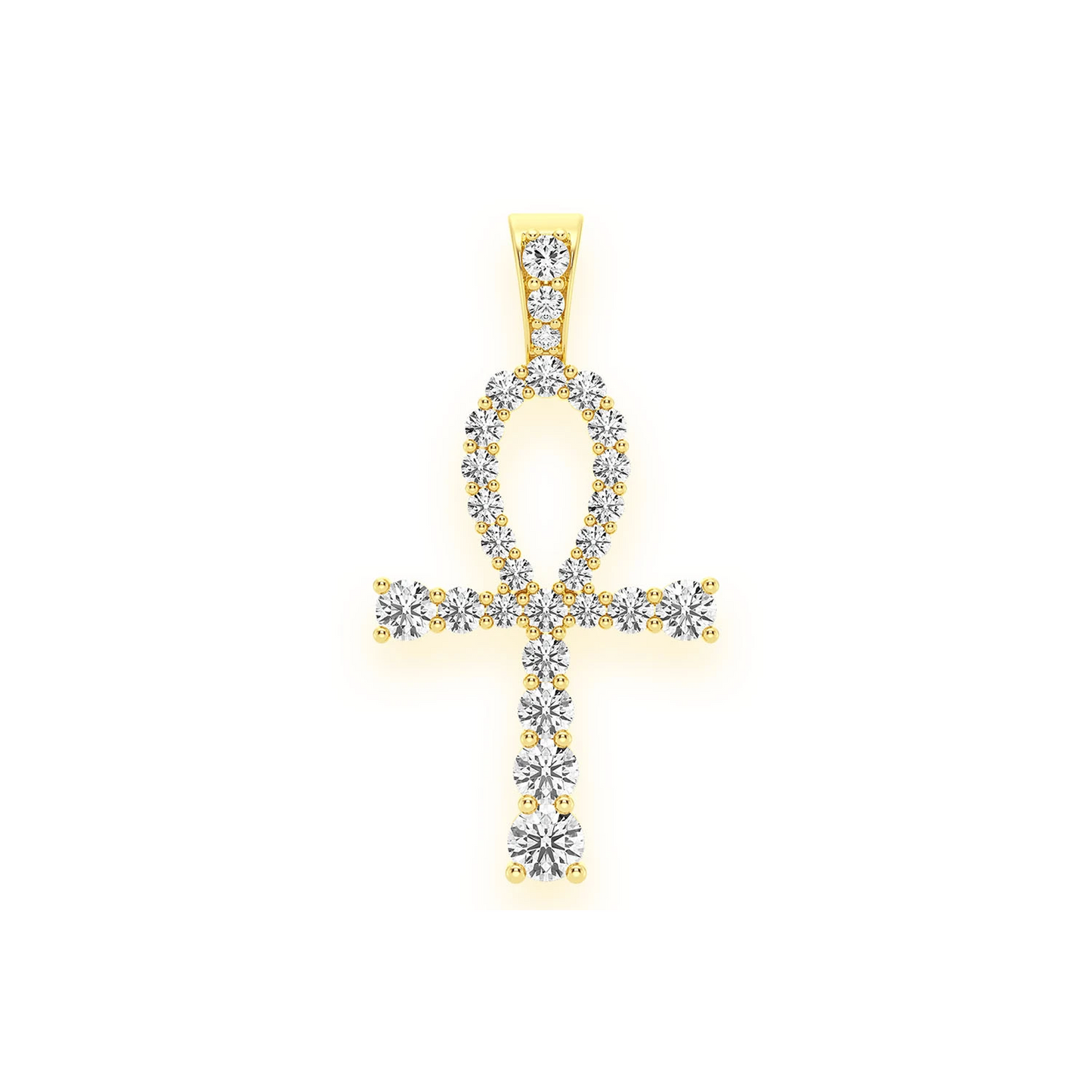 Graduated Ankh Diamond Pendant in 14K yellow gold, front view
