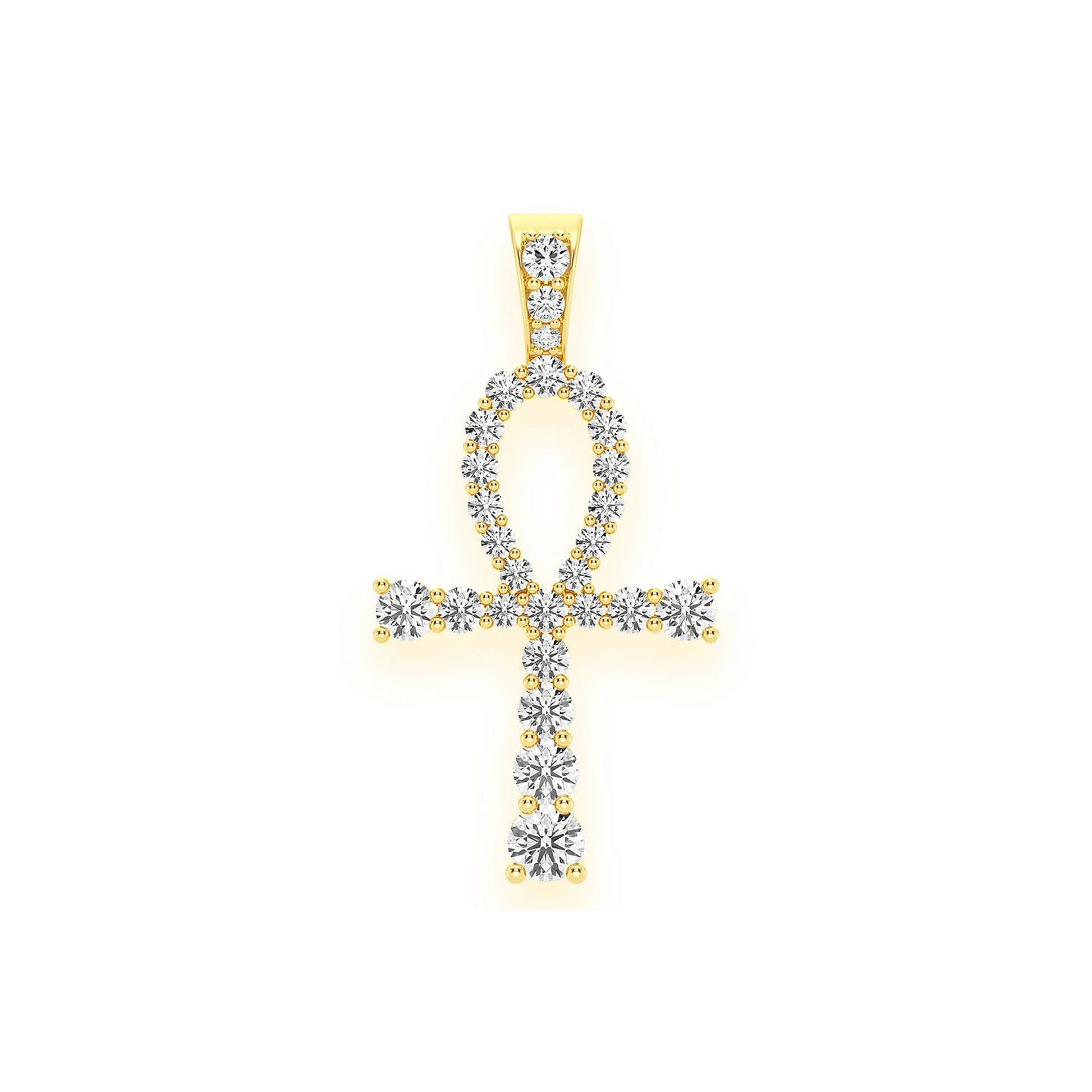 Graduated Ankh Diamond Pendant in 14K yellow gold, front view