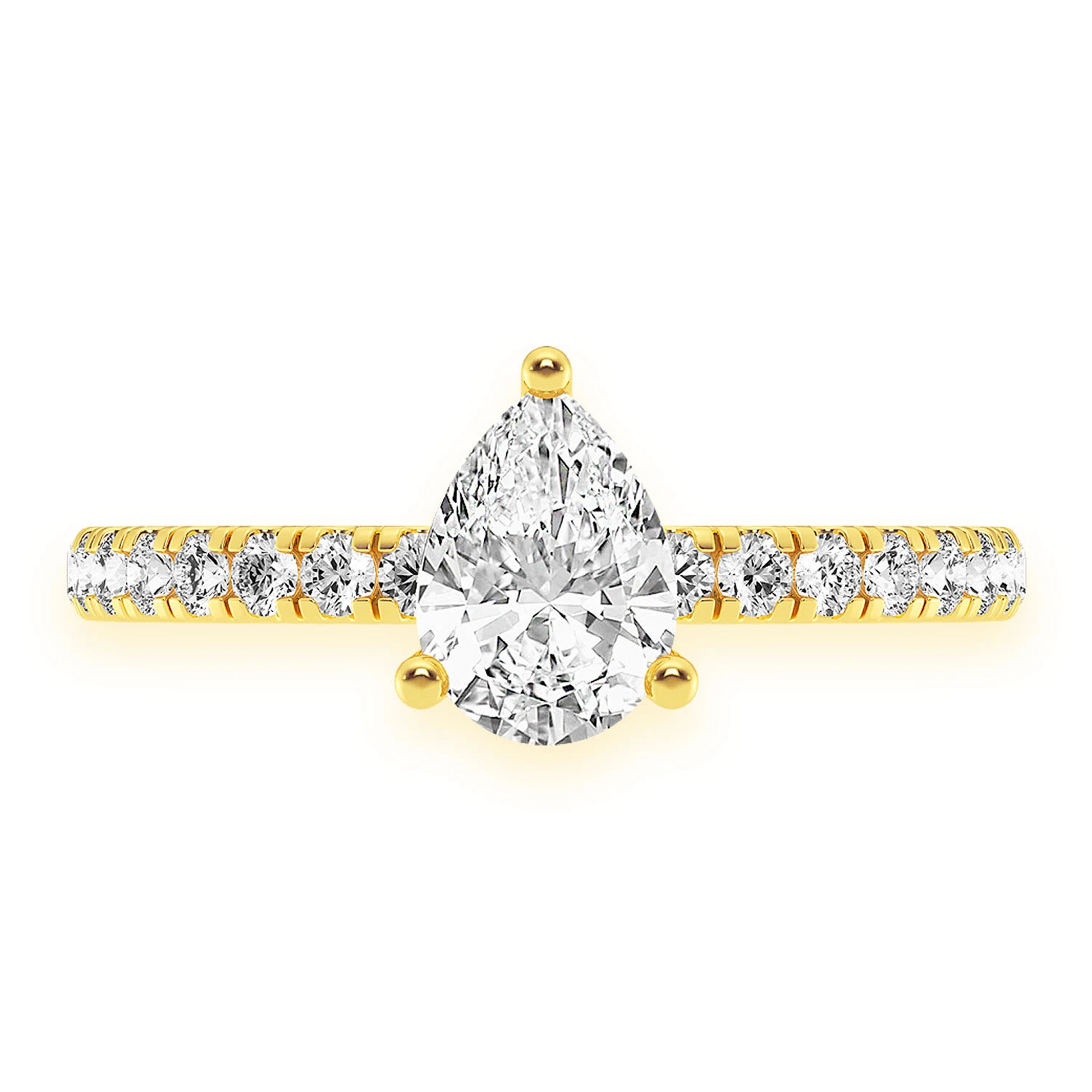 Signature One Row Under Halo Diamond Ring in 14K yellow gold, front view