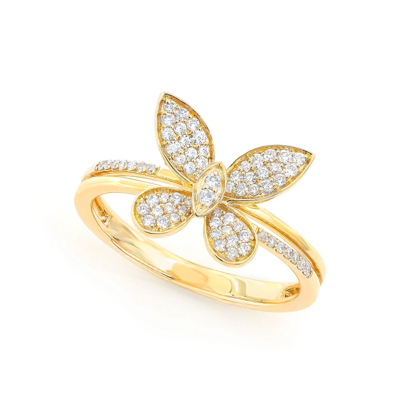 Butterfly Diamond Ring in 14K yellow gold, angled view
