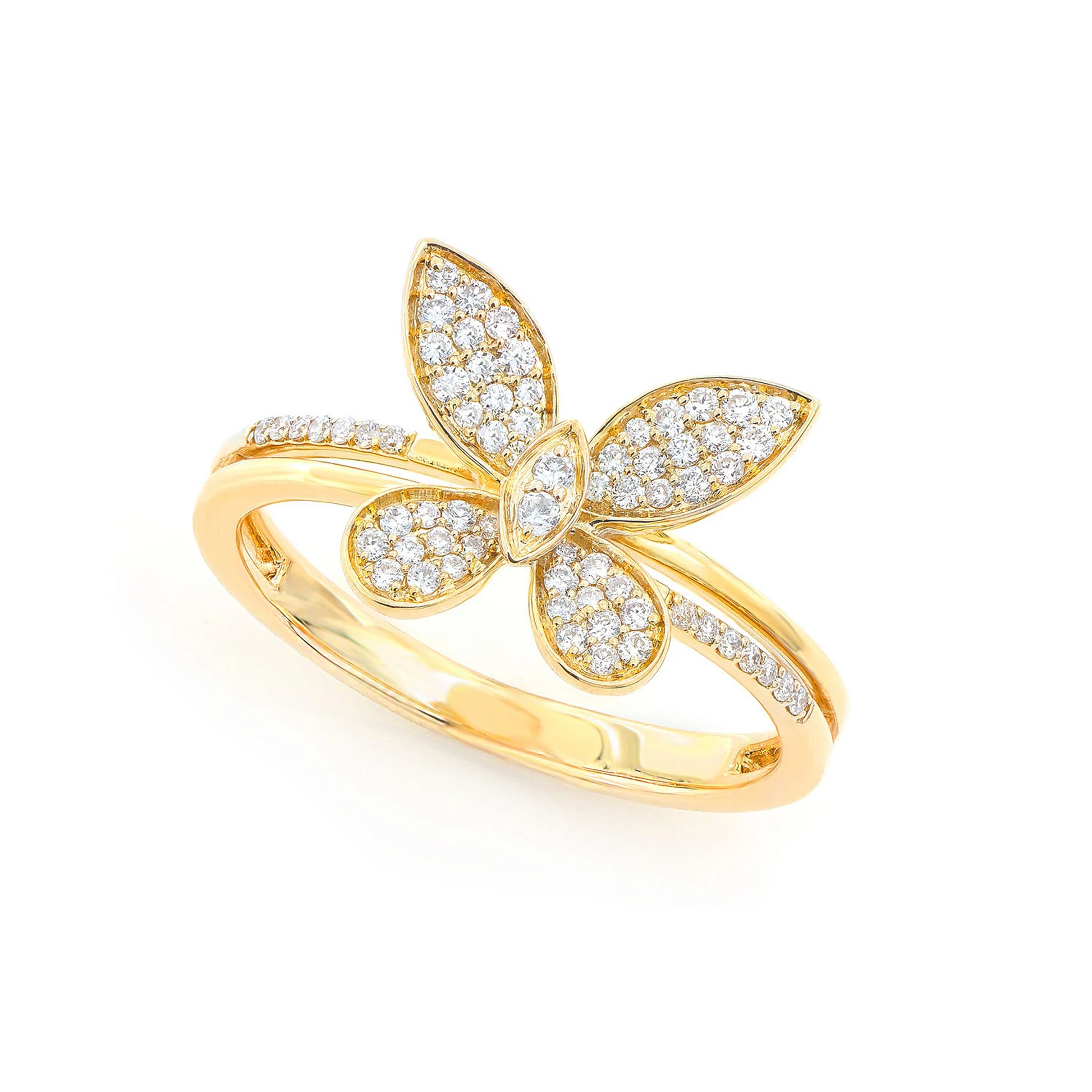 Butterfly Diamond Ring in 14K yellow gold, angled view