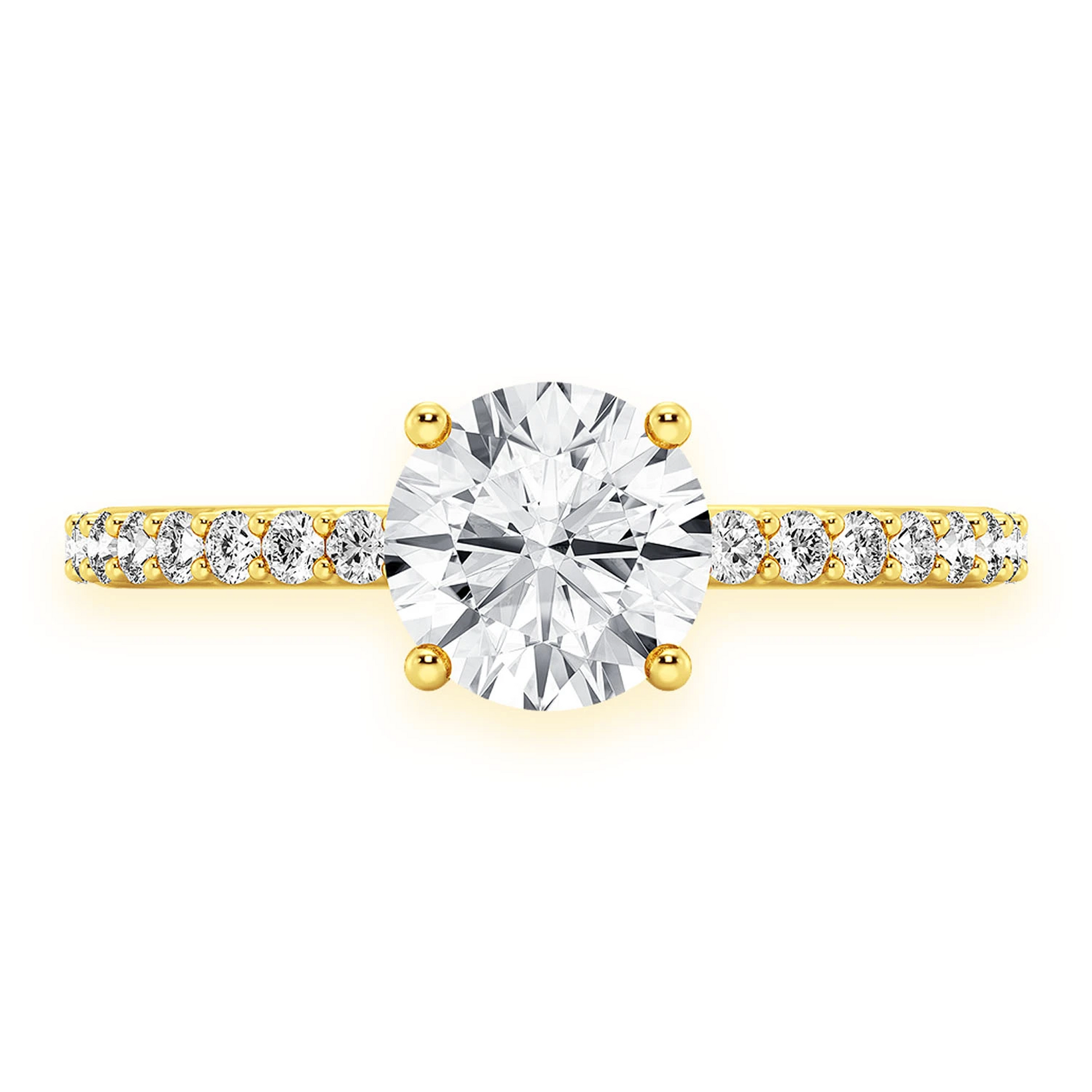 1ct Round Halo Diamond Engagement Ring in 14K yellow gold, front view