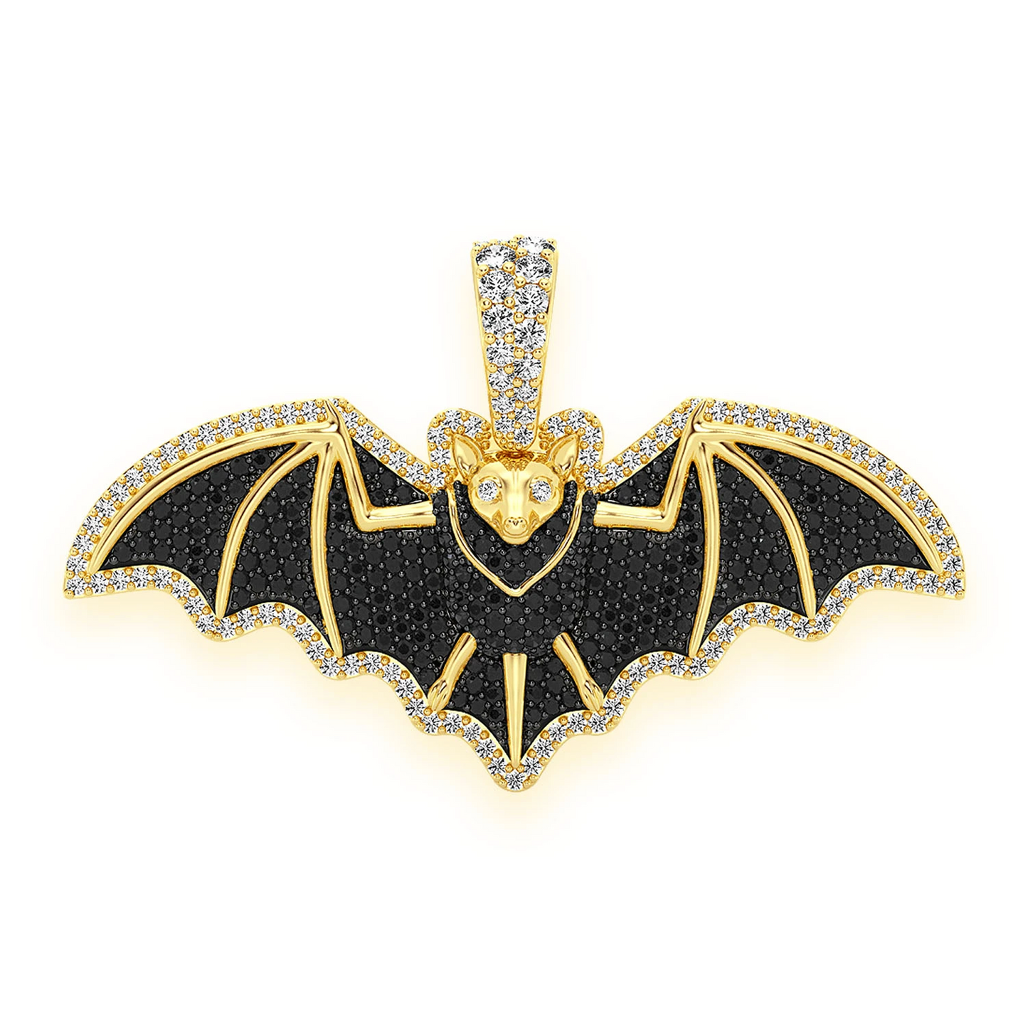 Black Diamond Bat Pendant in 14K yellow gold, front view