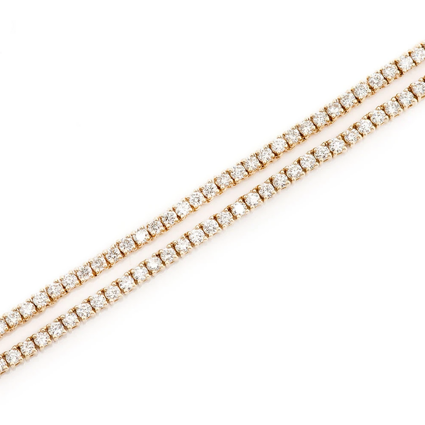 Prong Diamond Tennis Necklace in 14K yellow gold, 2pt / 5.50ctw, angled view