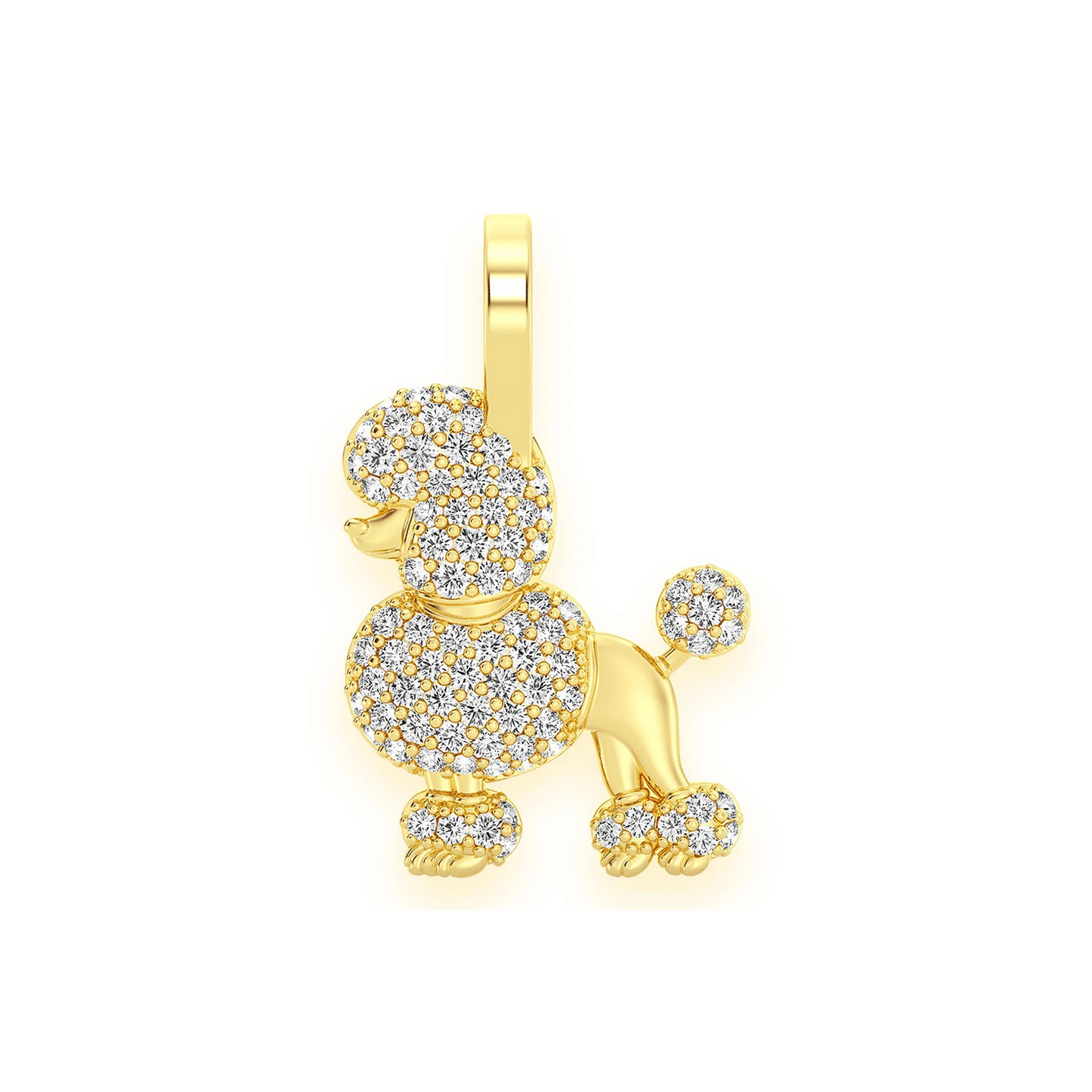 Poodle Diamond Pendant in 14K yellow gold, front view