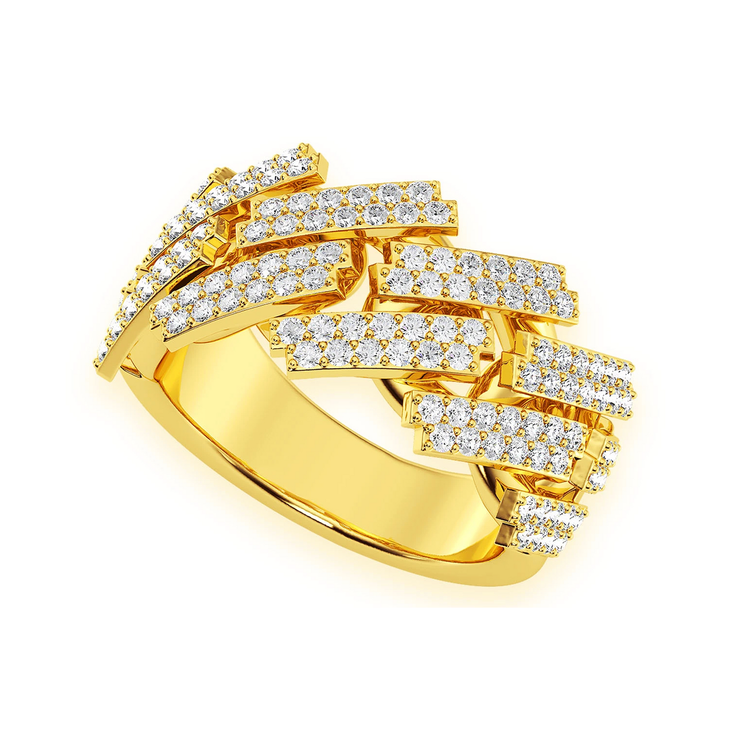 Serrated Cuban Diamond Ring in 14K yellow gold, angled view