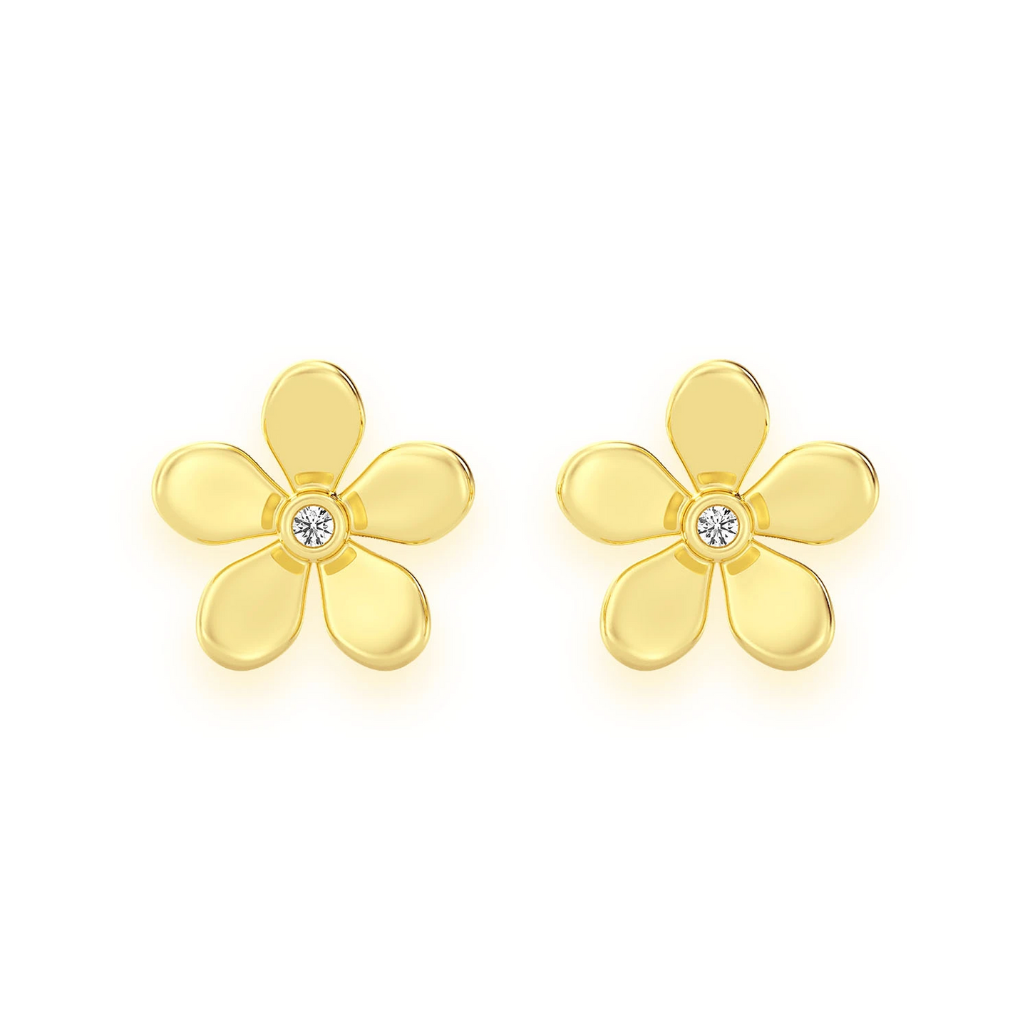 Flower Petal Diamond Studs in 14K yellow gold, front view