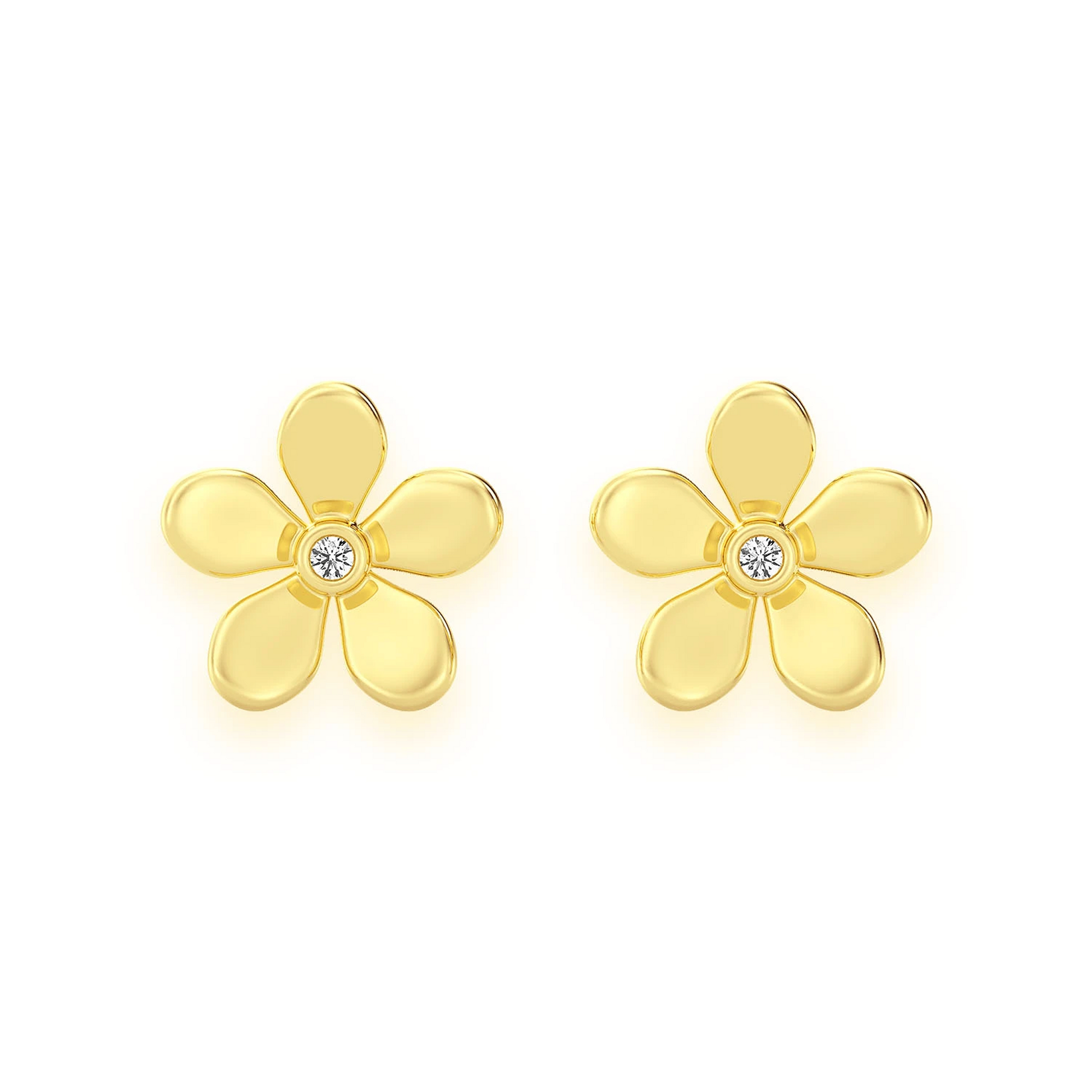 Flower Petal Diamond Studs in 14K yellow gold, front view