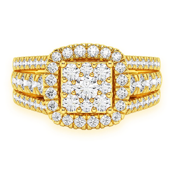 Three Row Cluster Halo Diamond Ring
