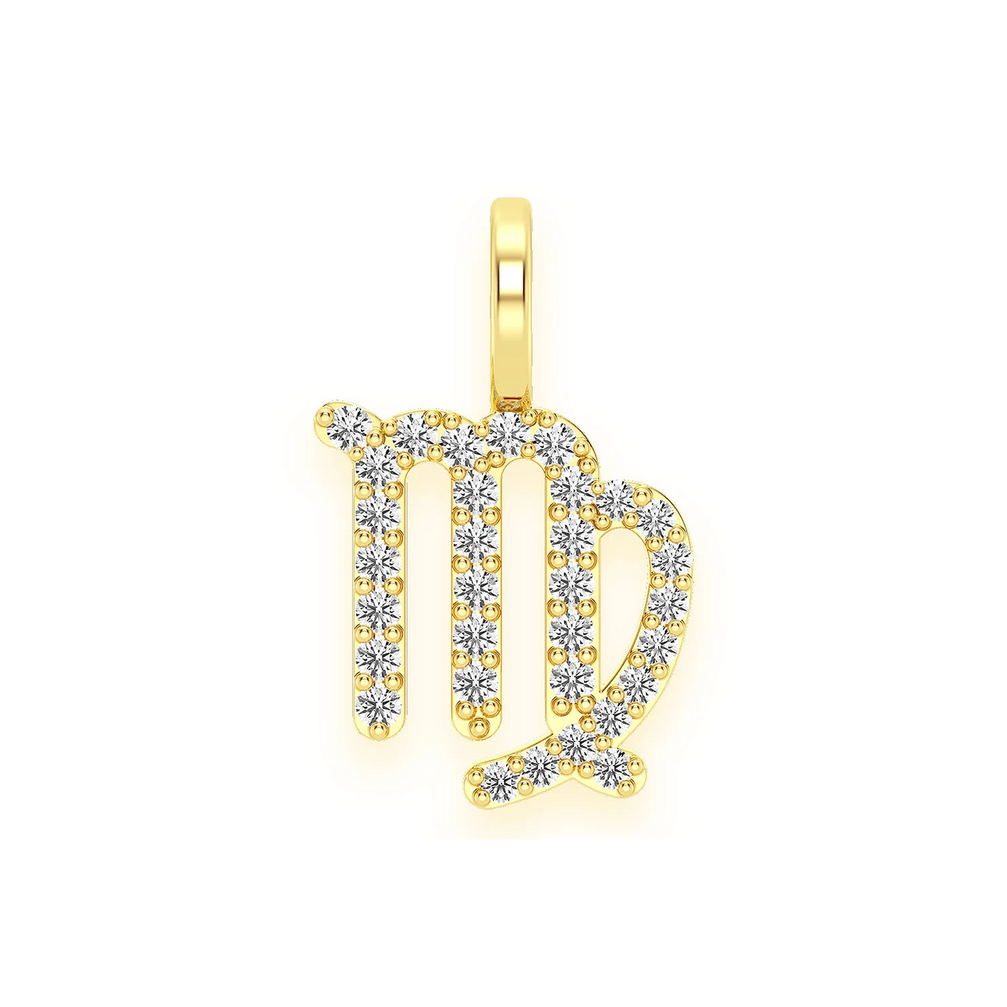 Astrology Zodiac Diamond Pendant in 14K yellow gold, Virgo design, front view
