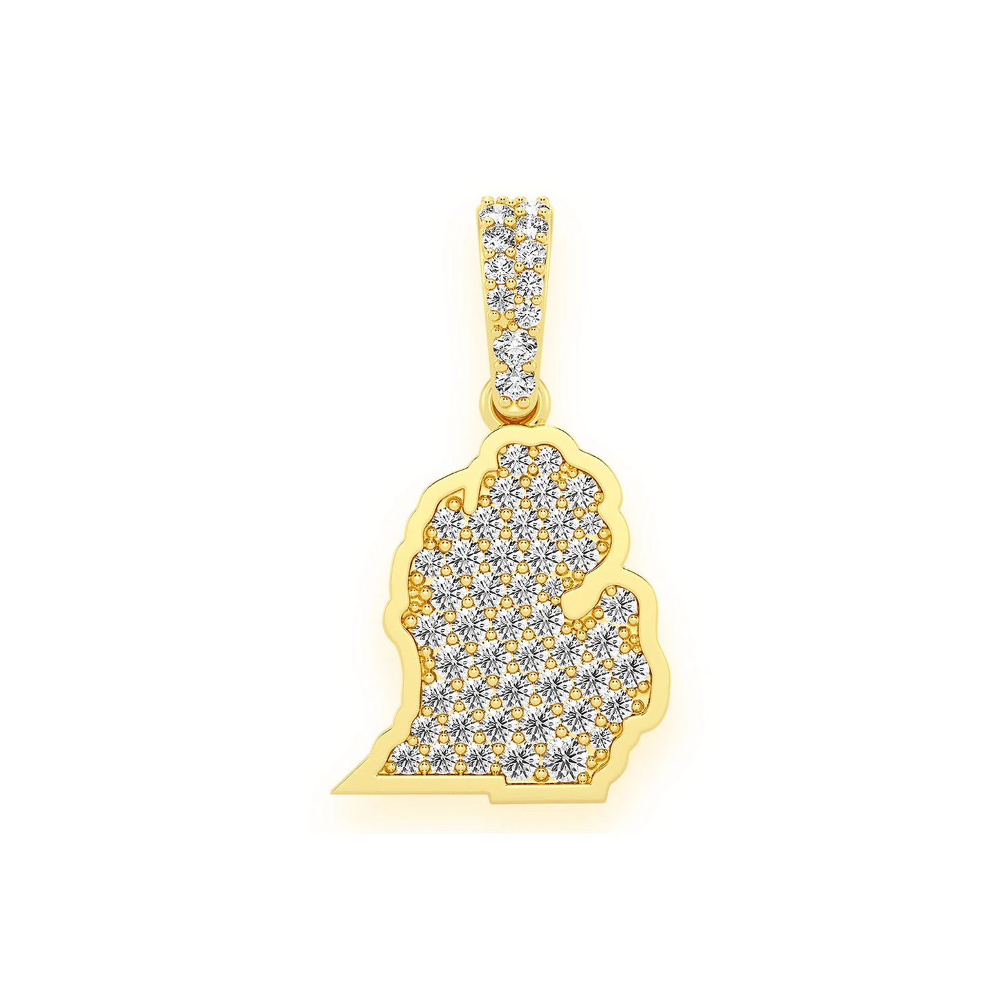 US State Diamond Pendant in 14K yellow gold, Michigan design, front view