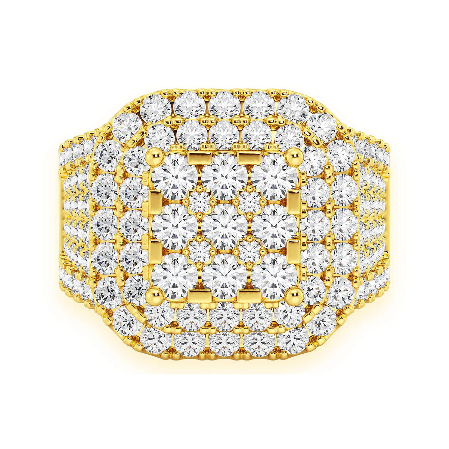 Cushion Shape Diamond Signet Ring in 14K yellow gold, front view